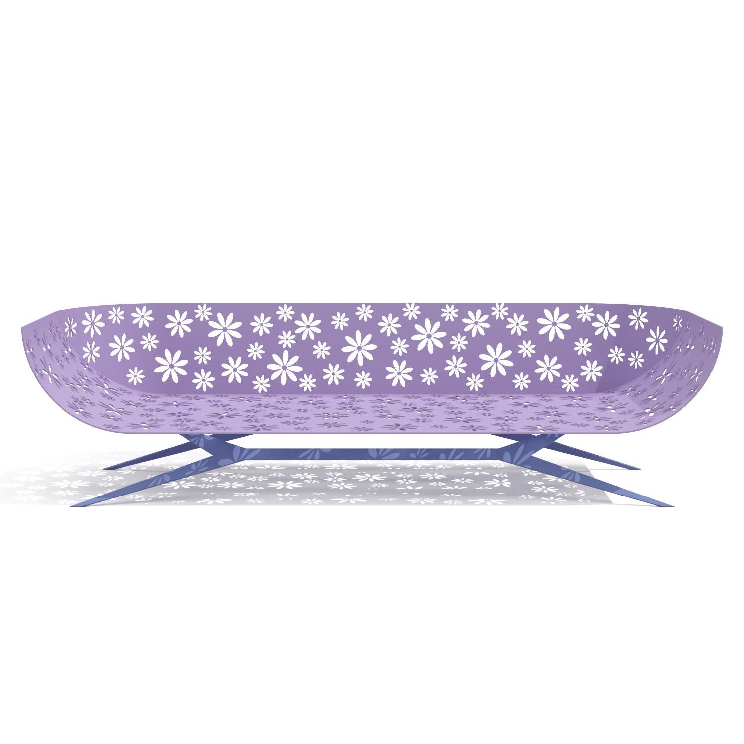 Modern Lavender & Blue Outdoor Two-Seater Sofa Curved Back with Cutted Flowers For Sale 12