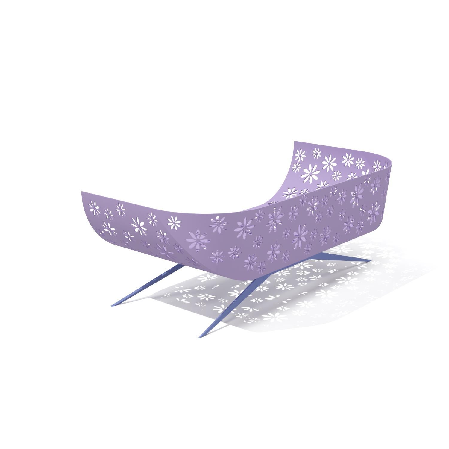 Hand-Crafted Modern Lavender & Blue Outdoor Two-Seater Sofa Curved Back with Cutted Flowers For Sale