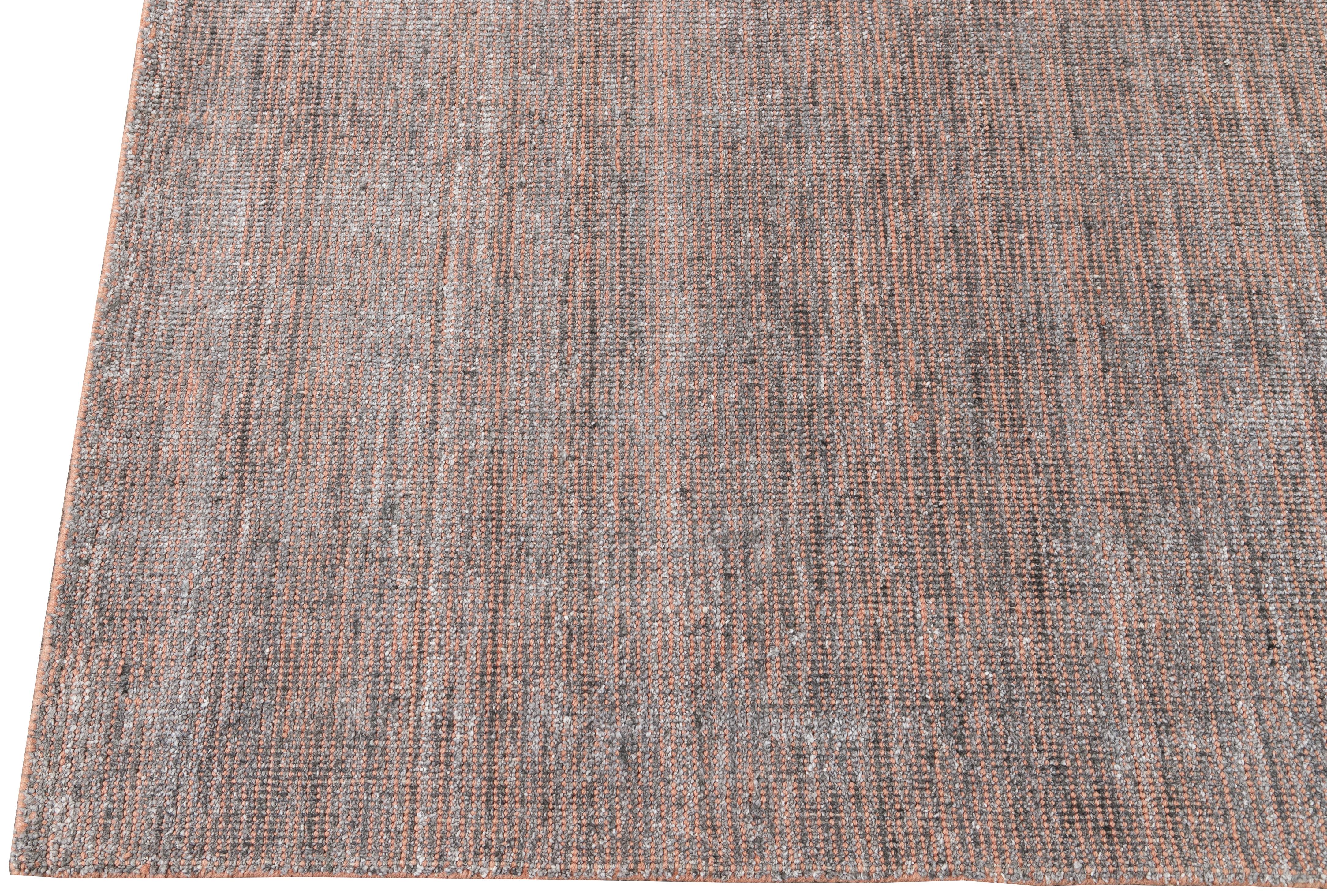 Modern Apadana's Groove Bamboo/Silk Handmade Gray and Orange Rug In New Condition For Sale In Norwalk, CT