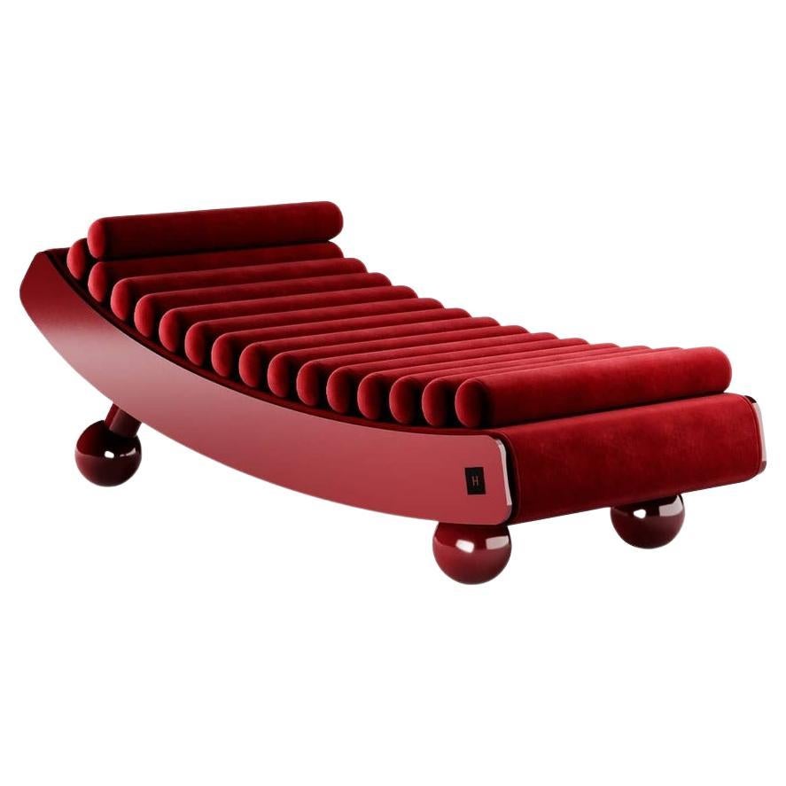 21st Century Modern Lounge Chair, Upholstered in Ruby Velvet Daybed For Sale