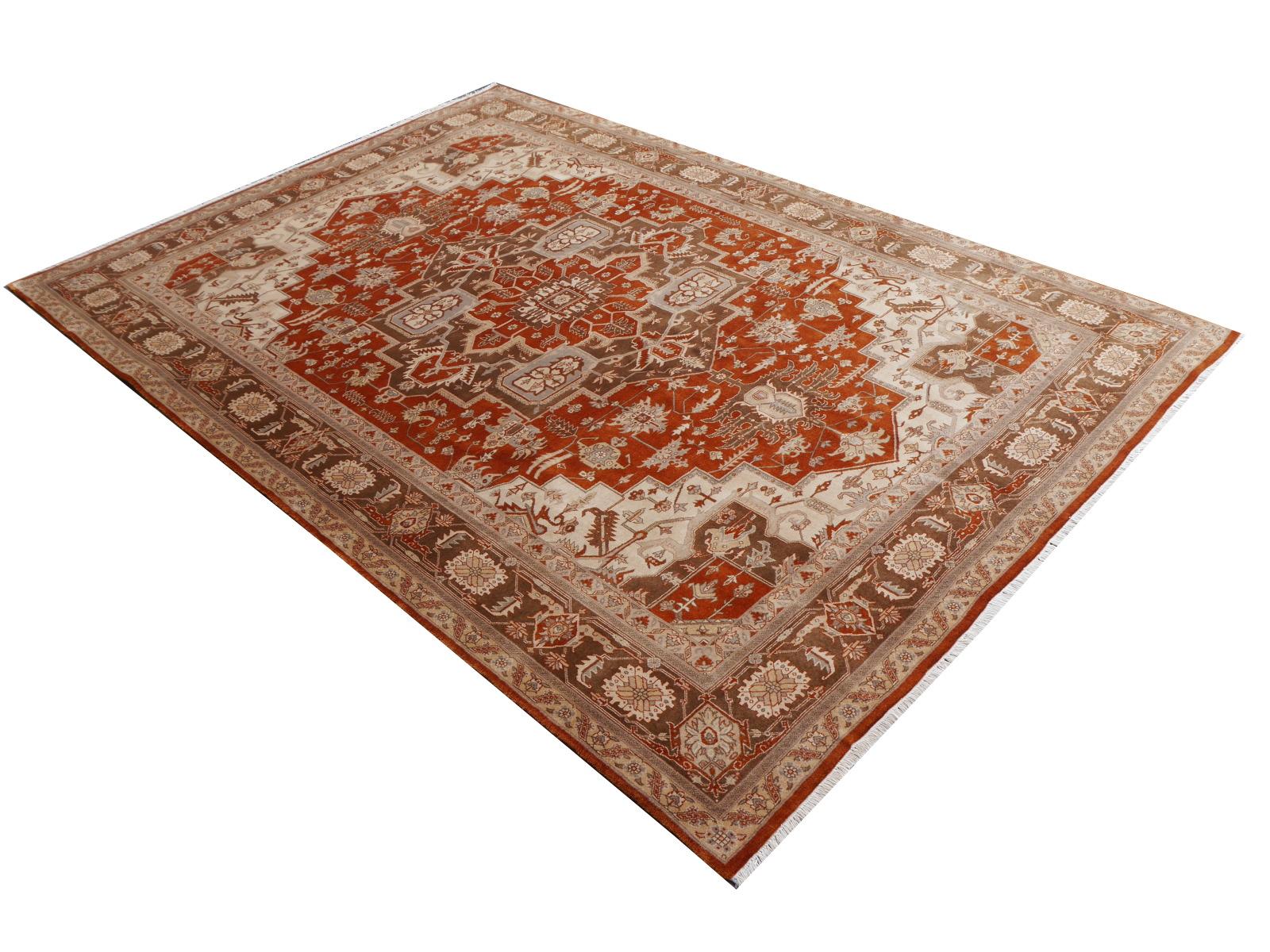 Heriz Serapi 21st Century Modern Luxury Indian Rug with Herz Design Centemporary Colors