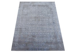 21st Century Modern Luxury Rug Wool Bamboo Silk Hand Knotted Blue Grey