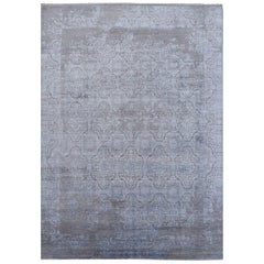 21st Century Modern Luxury Rug Wool Bamboo Silk Hand Knotted Blue Grey