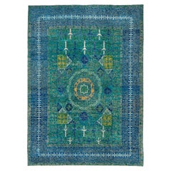21st Century Modern Mamluk Rug, Green and Blue Tones, Excellent Condition