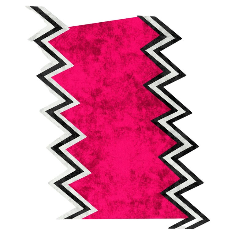 21st Century Modern Memphis Style Hand-Tufted Rug in Viva Magenta Ziggy ...