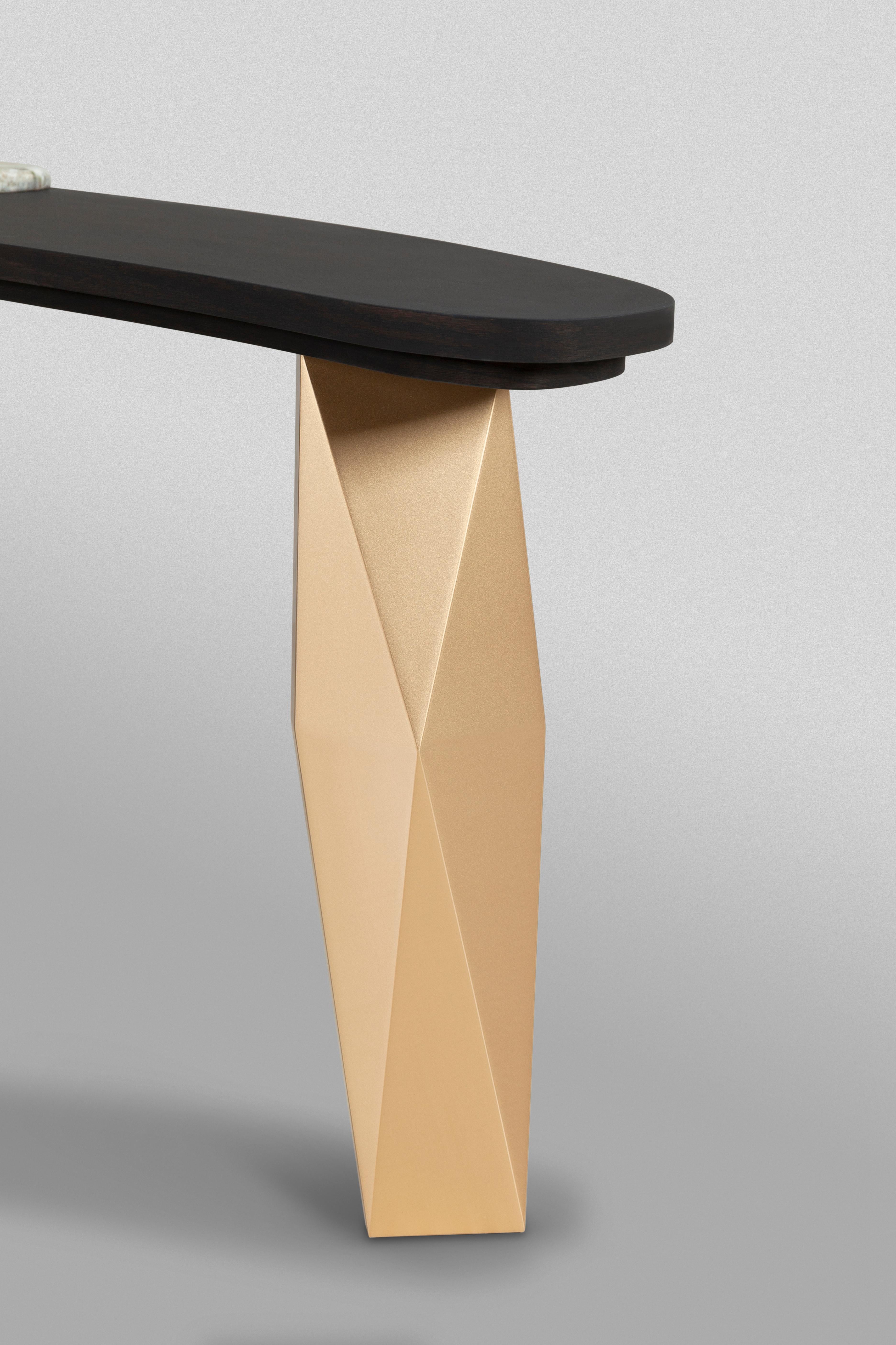 Brass Modern Menir Console Table, Patagonia Stone, Handmade in Portugal by Greenapple For Sale