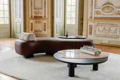 Cama de Día Minho Moderna de Mitad de Siglo, Piel, Calacatta Viola, Manzana Verde Hecha a Mano