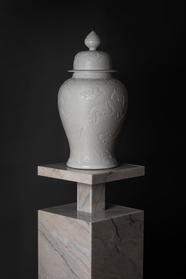 Modern Monique Pedestal Stand Calacatta Cremo Marble by Greenapple For Sale 3