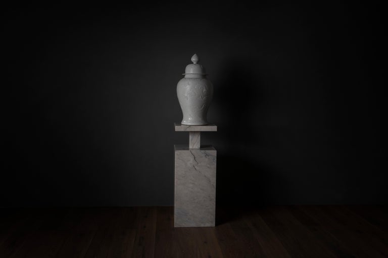 Portuguese Modern Monique Pedestal Stand Calacatta Cremo Marble by Greenapple For Sale
