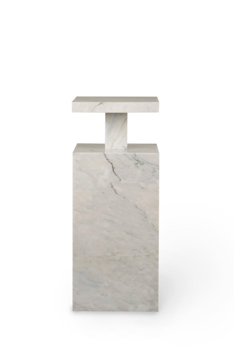 Contemporary Modern Monique Pedestal Stand Calacatta Cremo Marble by Greenapple For Sale