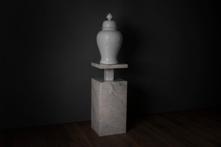 Modern Monique Pedestal Stand Calacatta Cremo Marble by Greenapple For Sale 2