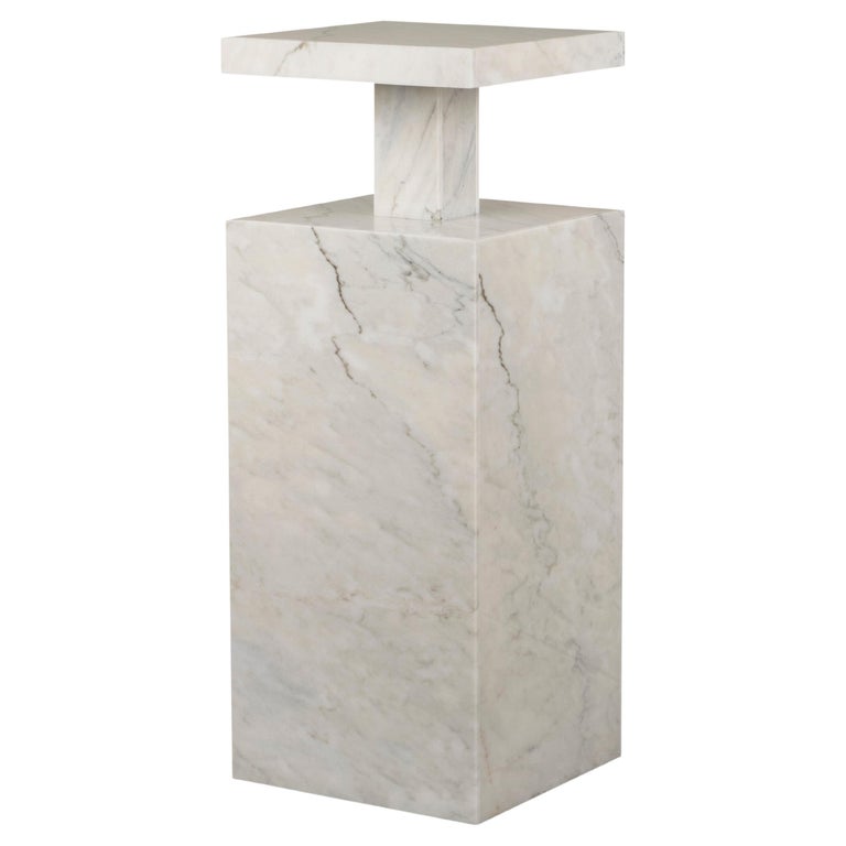 Modern Monique Pedestal Stand Calacatta Cremo Marble by Greenapple For Sale