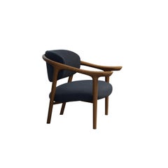 21st Century Modern Morelato Aida Armchair Ash Wood Cotton Fabric Dark Blue