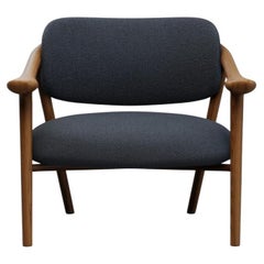 Fauteuil Morelato Aida moderne du 21e siècle en frêne, tissu de coton bleu foncé