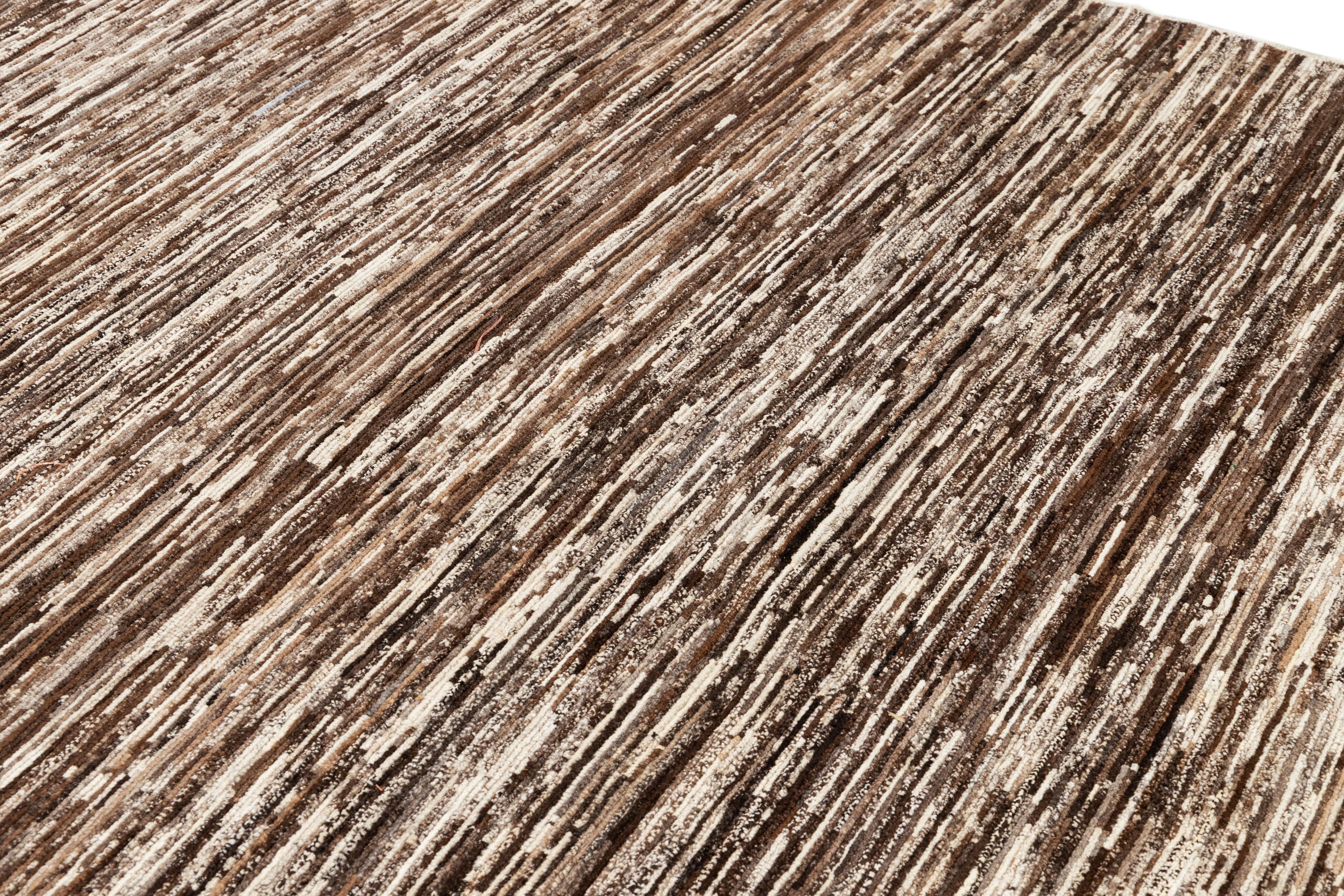 Laine Tapis en laine Brown Handmade Modern-Style Moroccan-Style en vente