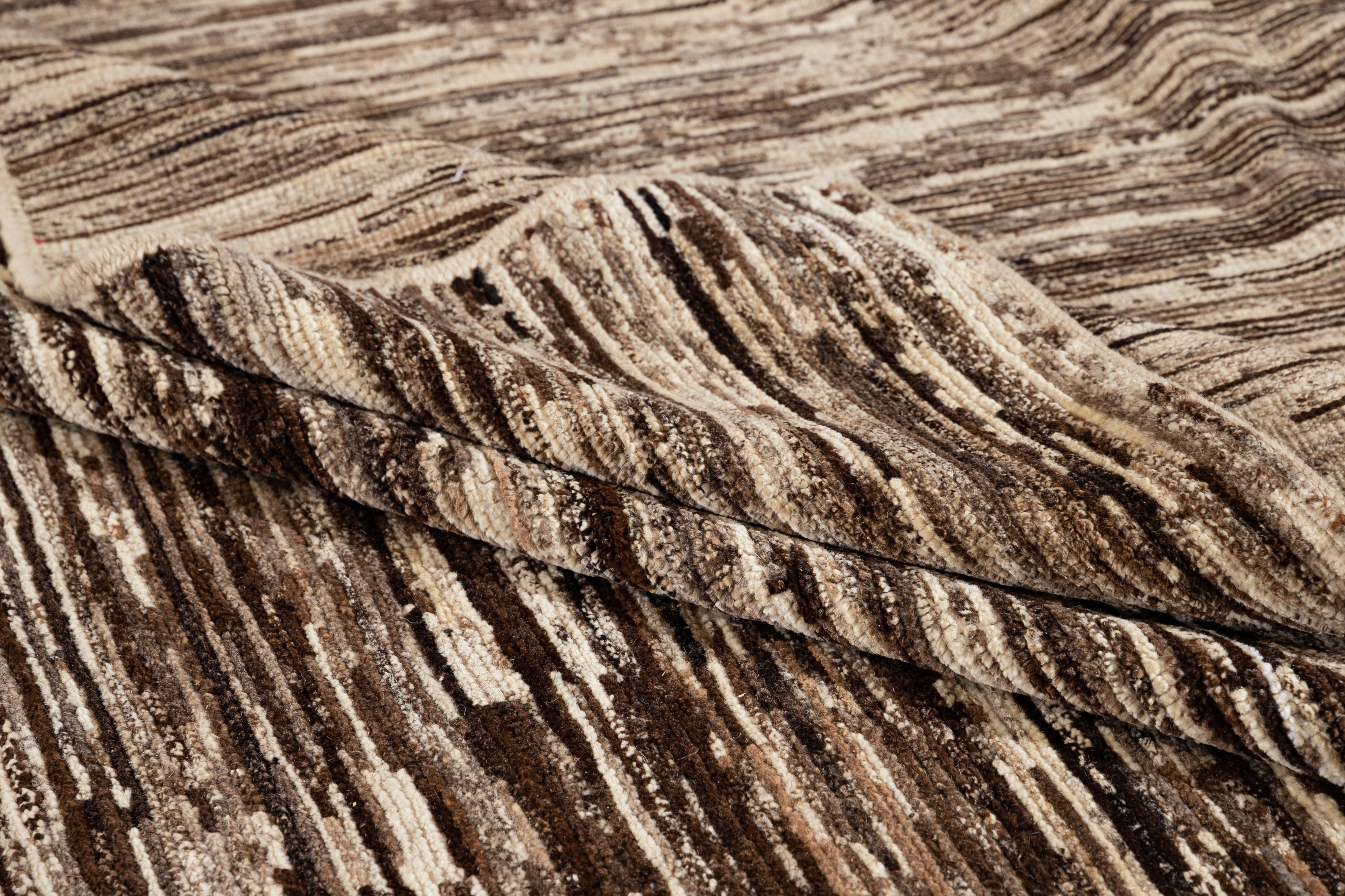 Organique Tapis en laine Brown Handmade Modern-Style Moroccan-Style en vente