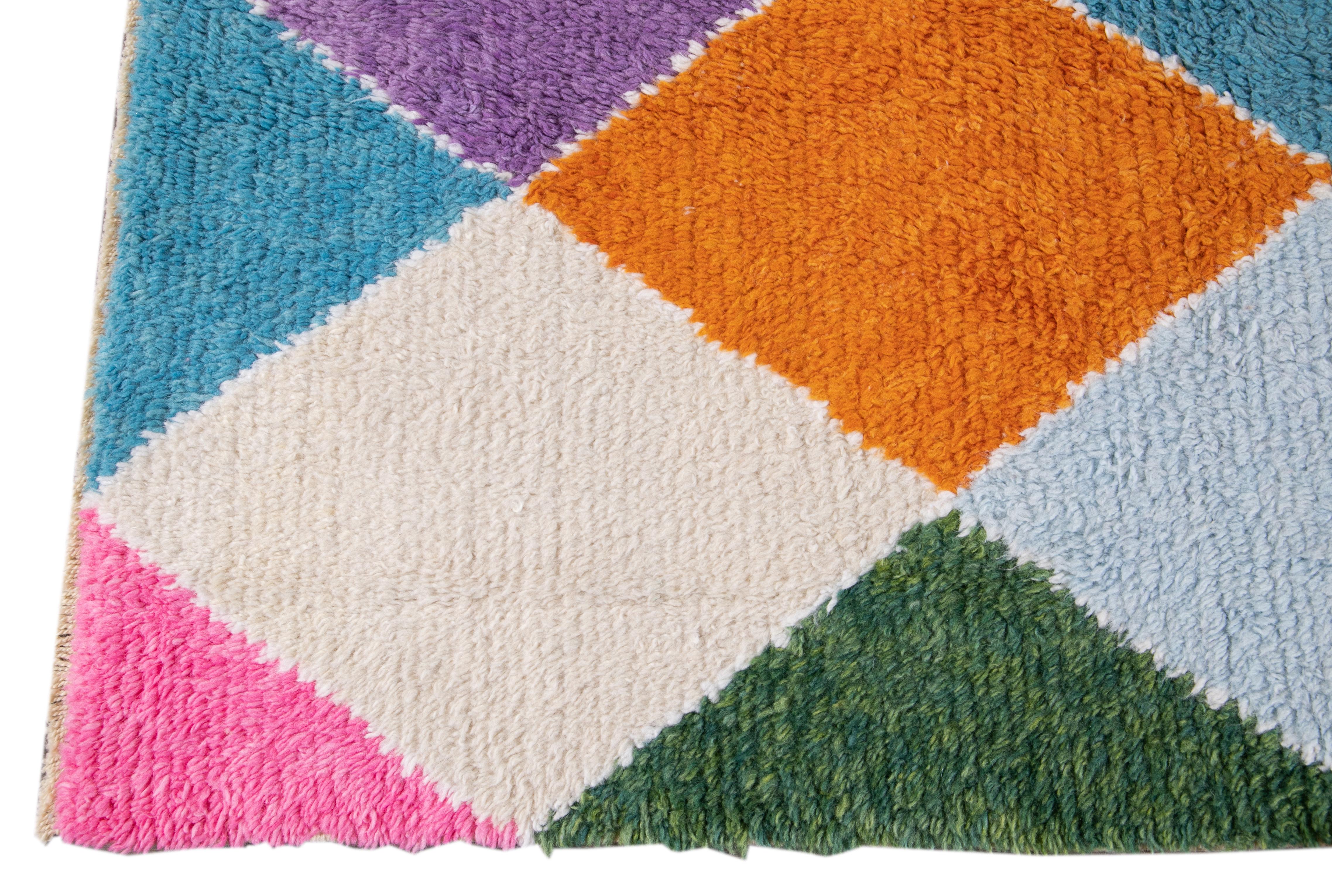 Hand-Knotted 21st Century Modern Moroccan Style Wool Rug For Sale