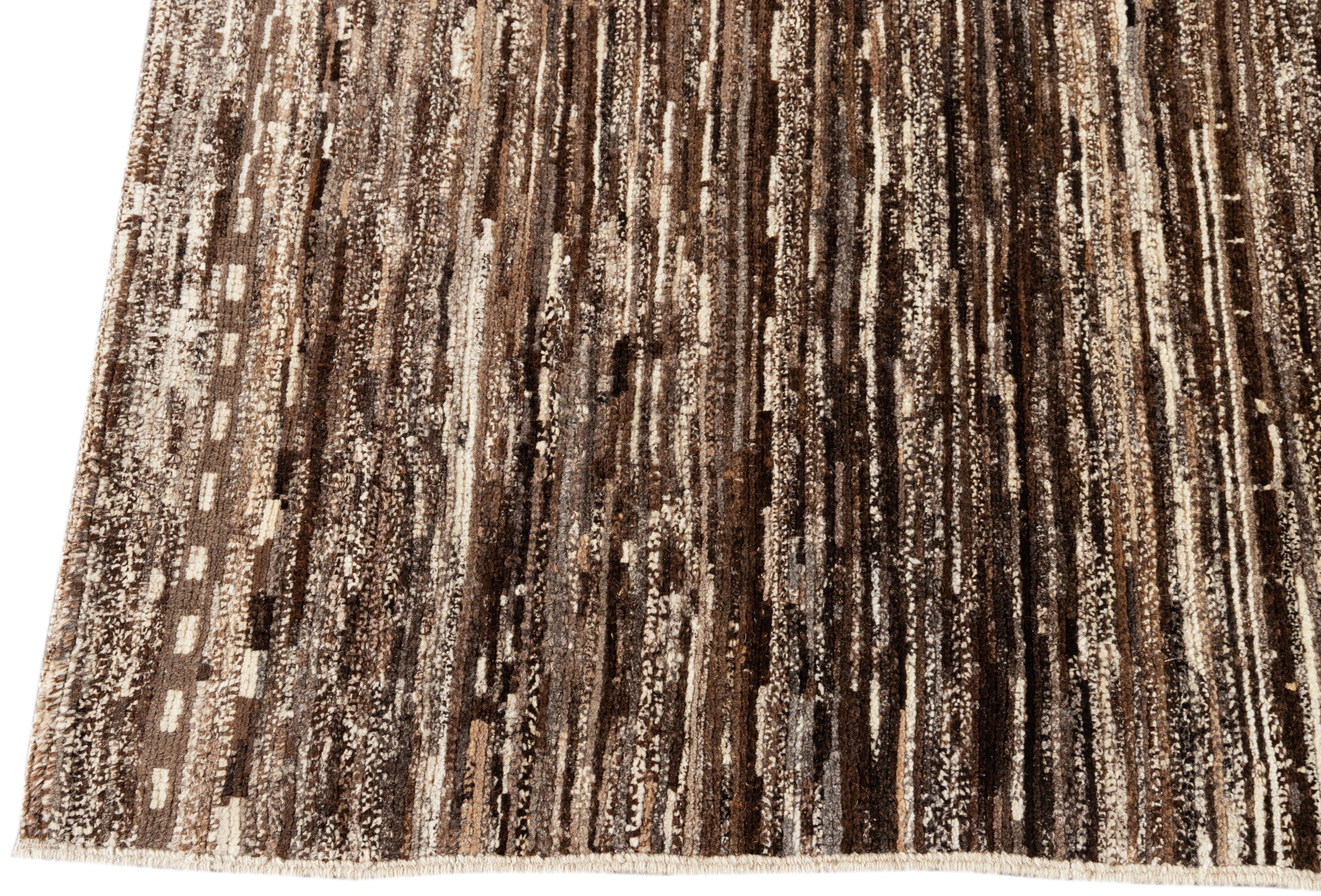 Afghan Tapis en laine Brown Handmade Modern-Style Moroccan-Style en vente