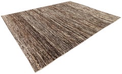 Modern Hand-Knotted Moroccan-Style Wool Rug in Brown, Organic Design