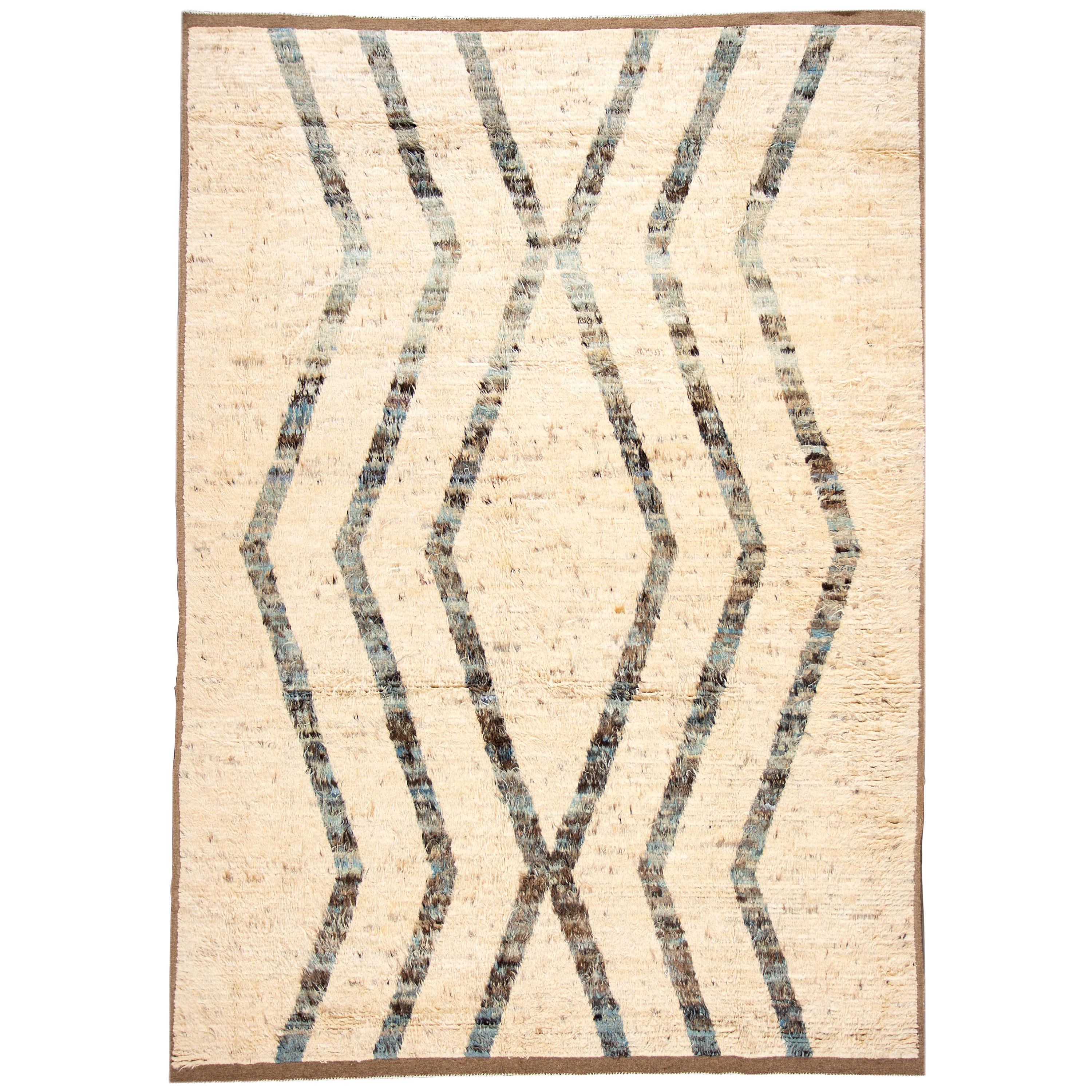 21st Century Beige Moroccan Style Wool Rug With Tribal Motif For Sale