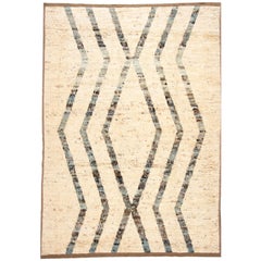 21st Century Beige Moroccan Style Wool Rug With Tribal Motif