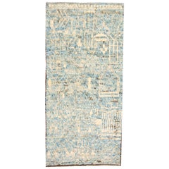 Contemporary Blue Moroccan Berber-Style Wool Rug With Tribal Design