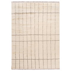 Modern Moroccan Style Handmade Geometric Beige Wool Rug