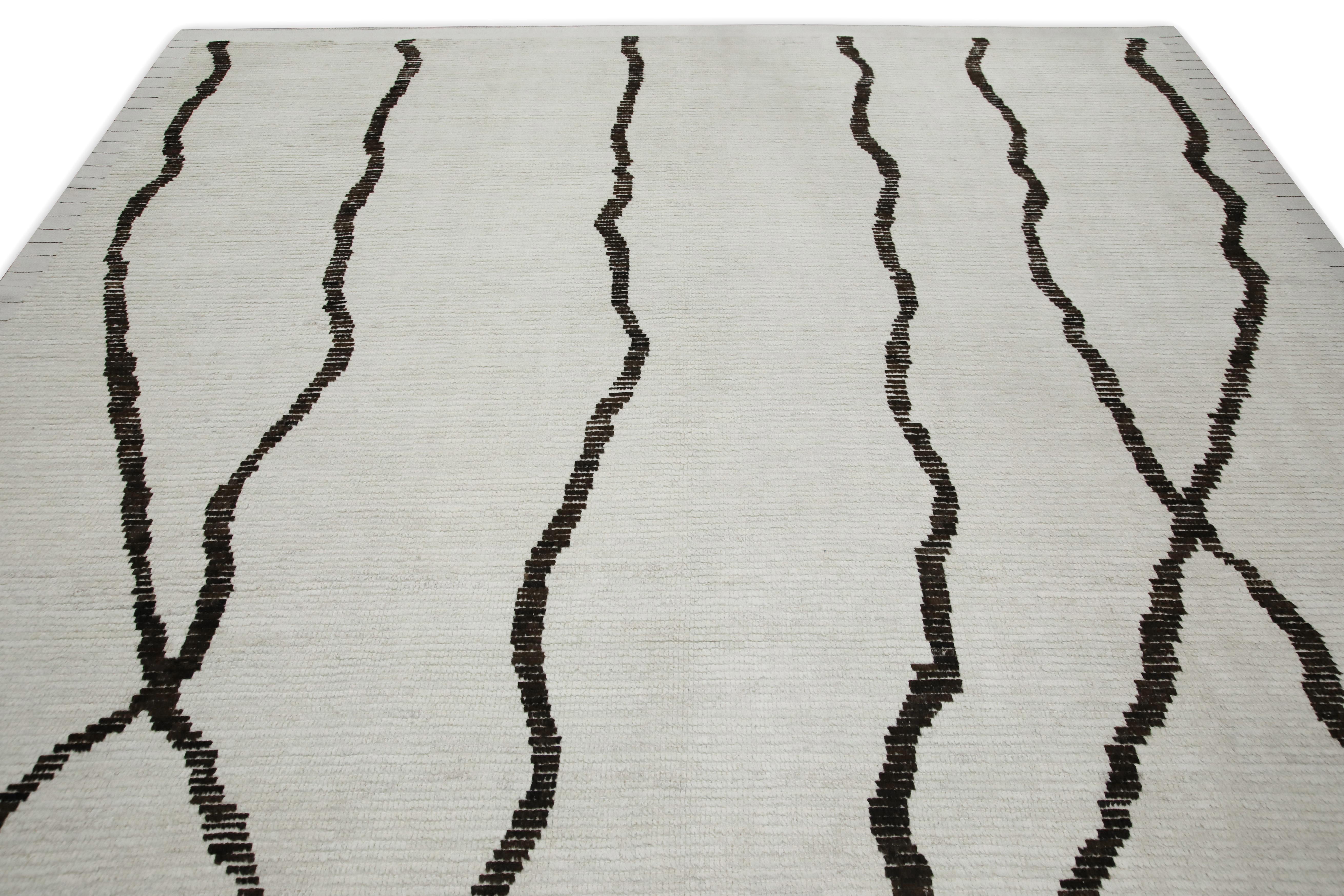 21st Century Modern Moroccan Style Wool Rug in Beige & Brown 9' X 12'9