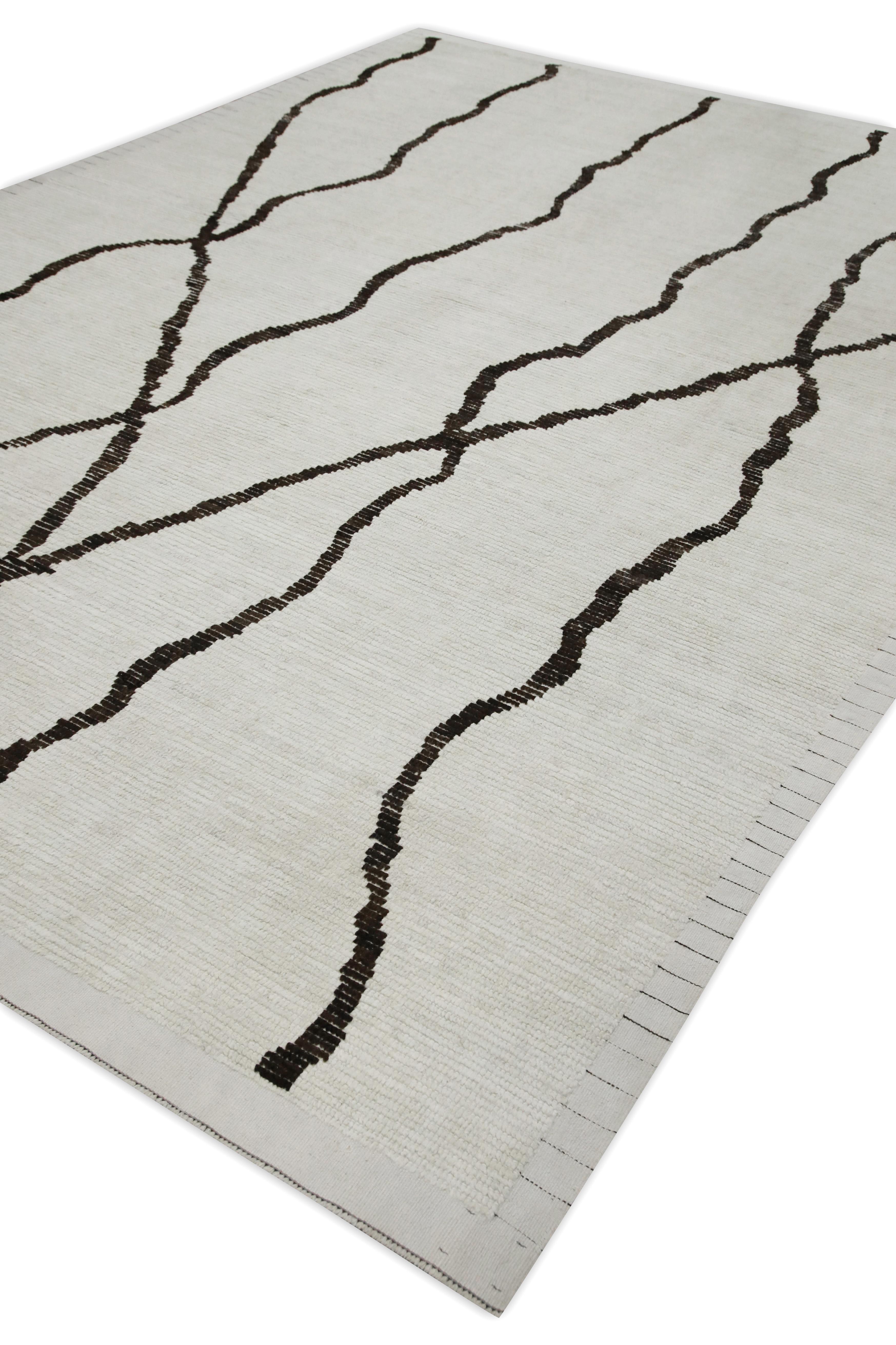 21st Century Modern Moroccan Style Wool Rug in Beige & Brown 9' X 12'9