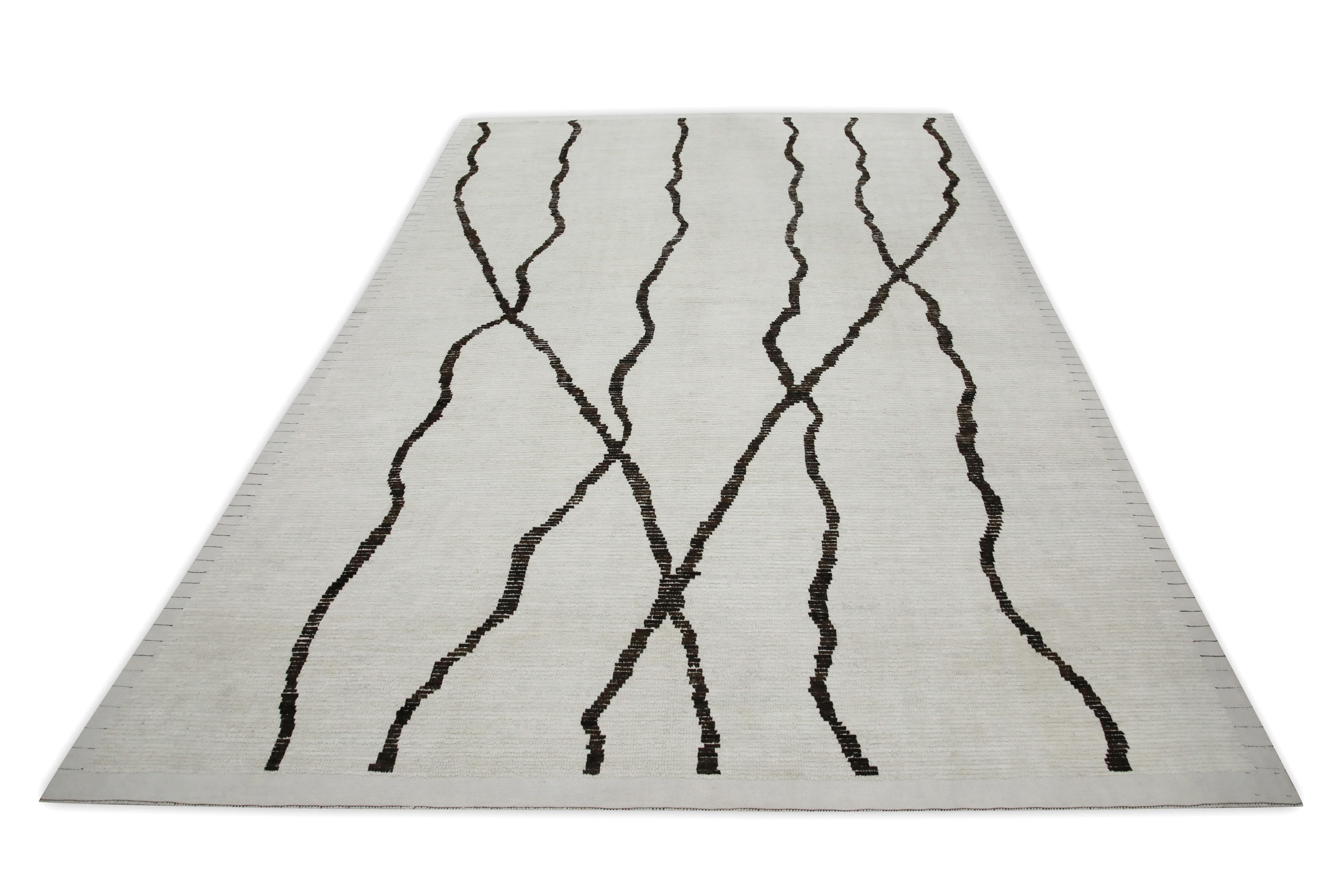 21st Century Modern Moroccan Style Wool Rug in Beige & Brown 9' X 12'9
