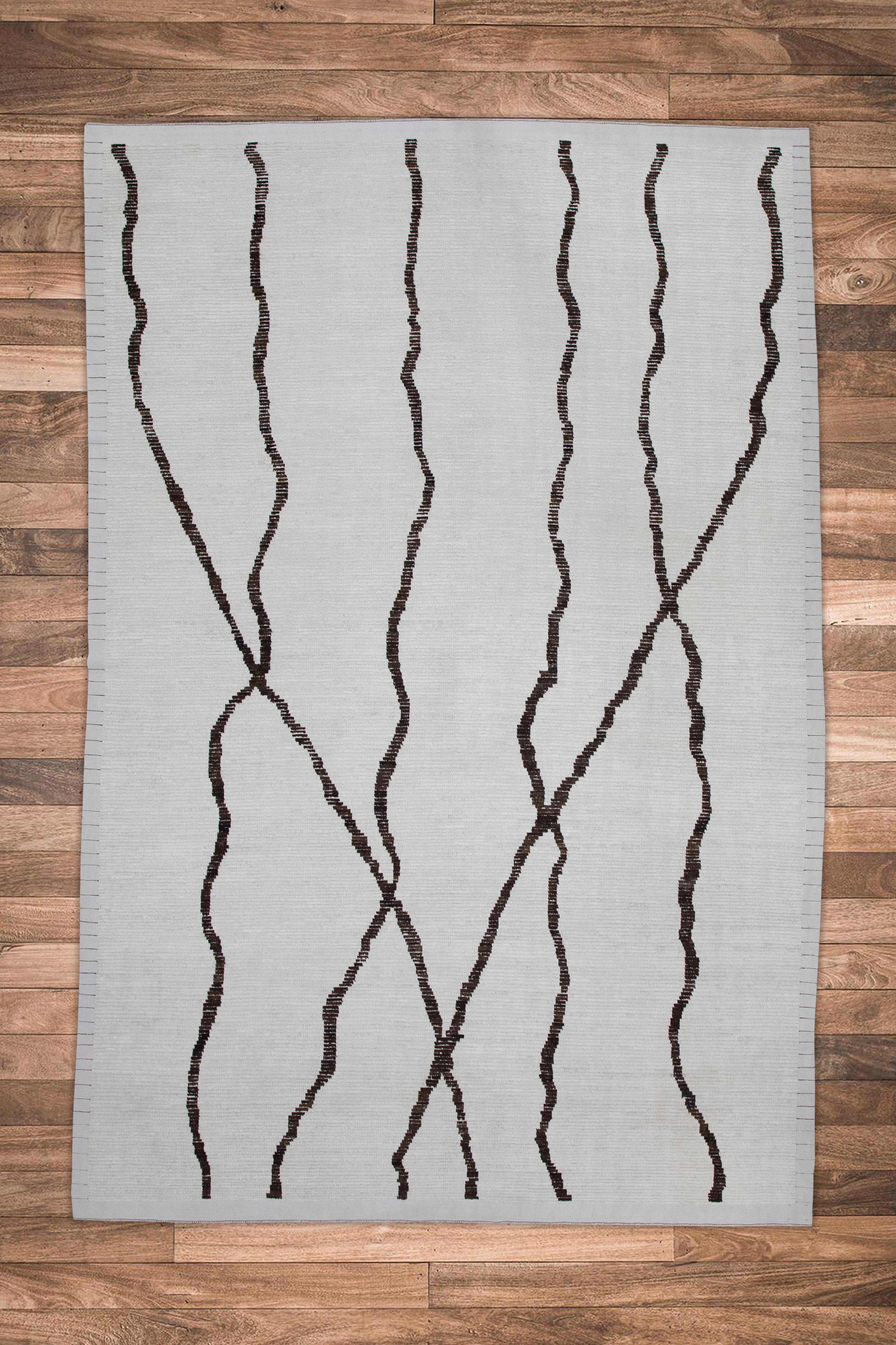 21st Century Modern Moroccan Style Wool Rug in Beige & Brown 9' X 12'9