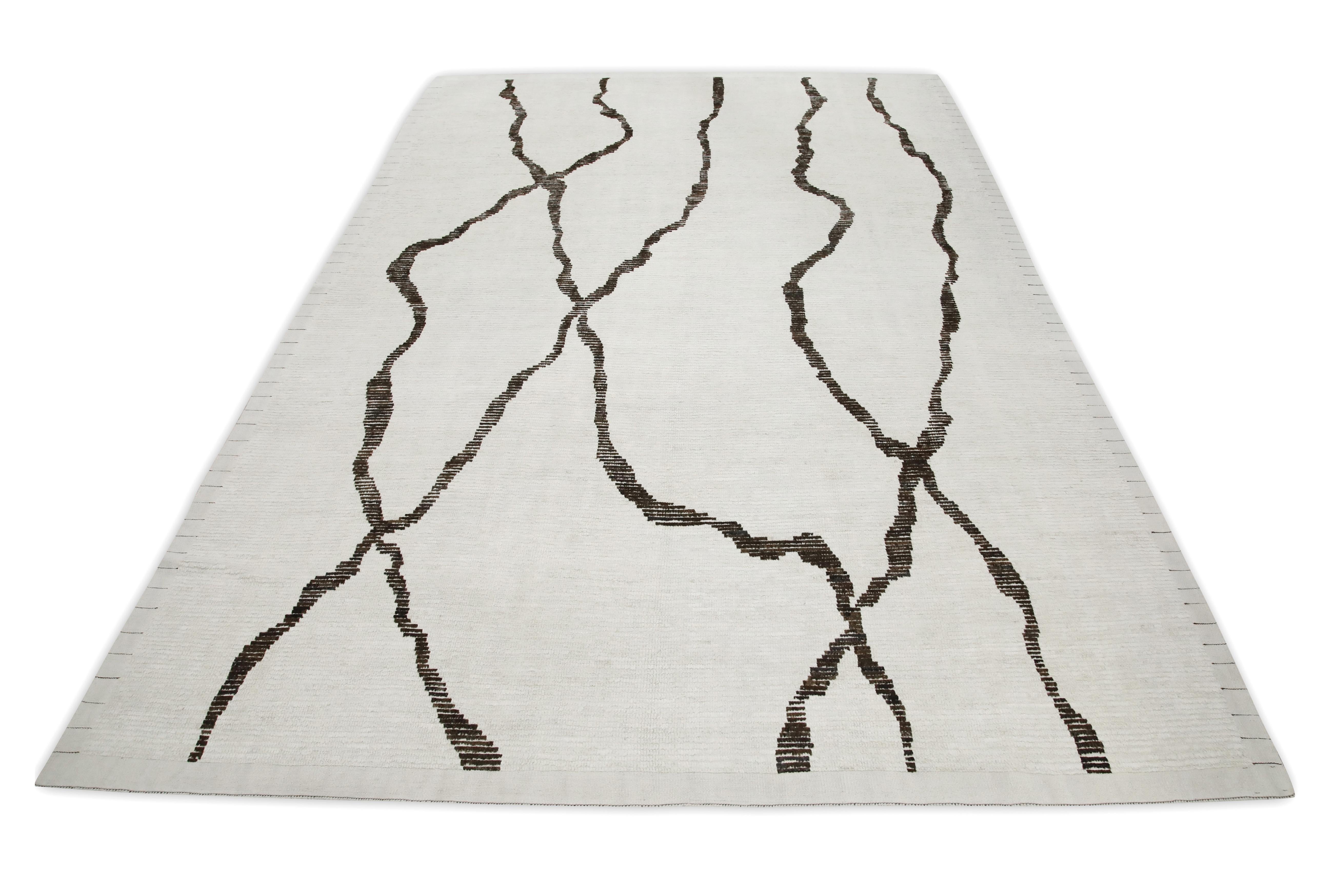 Contemporary 21st Century Modern Moroccan Style Wool Rug in Beige & Brown 9'2