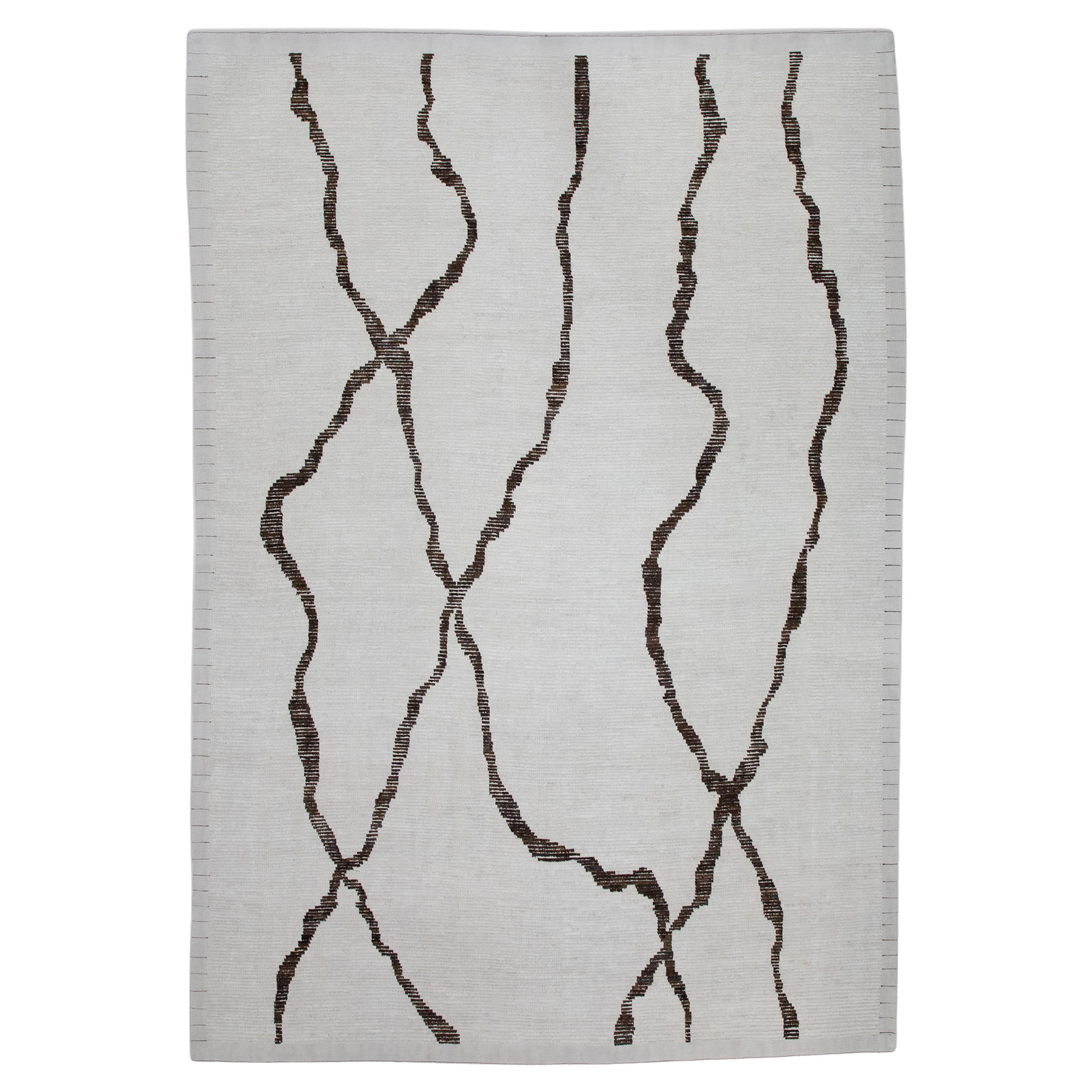 21st Century Modern Moroccan Style Wool Rug in Beige & Brown 9'2" X 12'11" For Sale