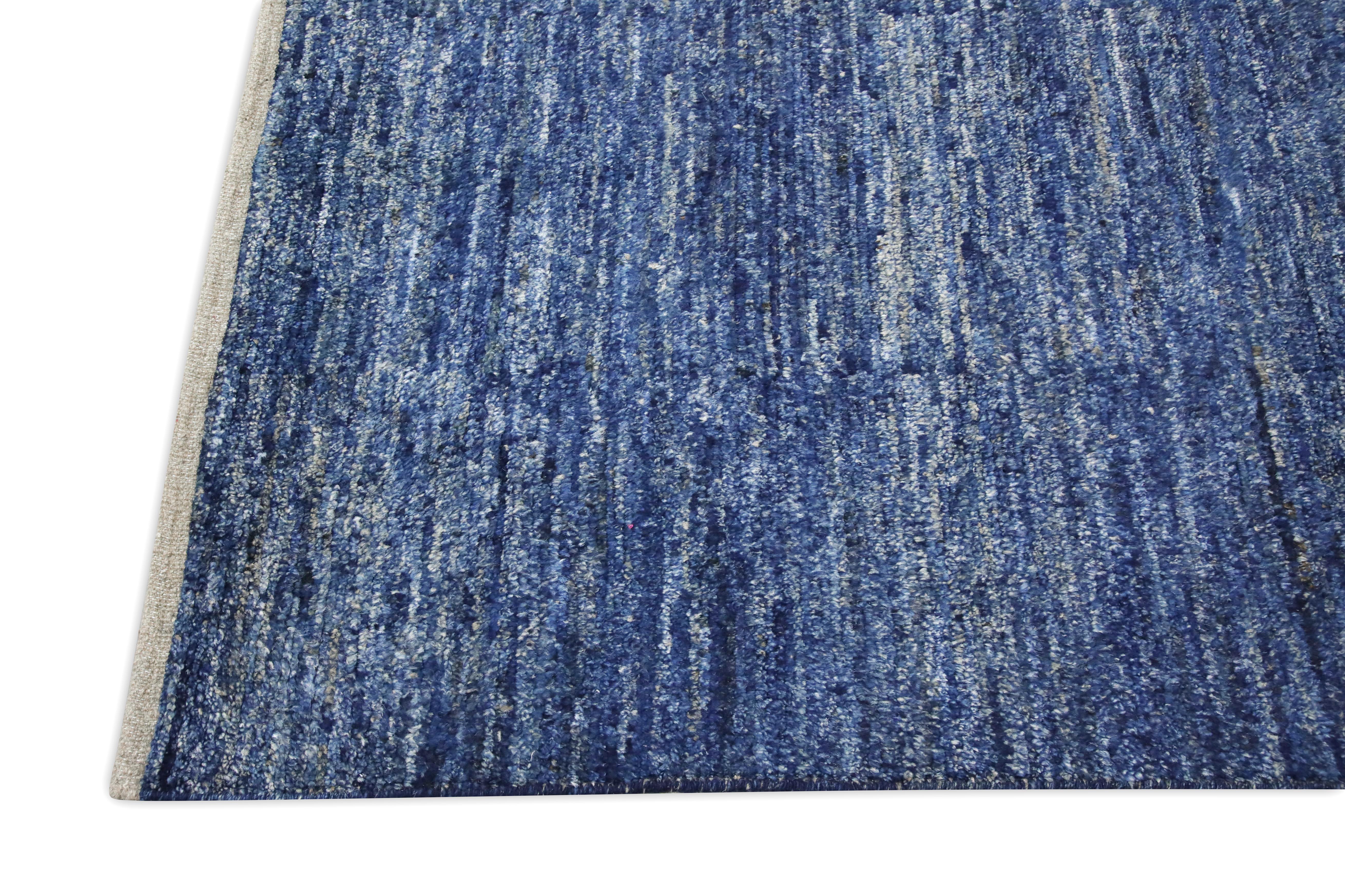 Turkish 21st Century Modern Moroccan Style Wool Rug in Blue Design 9'5