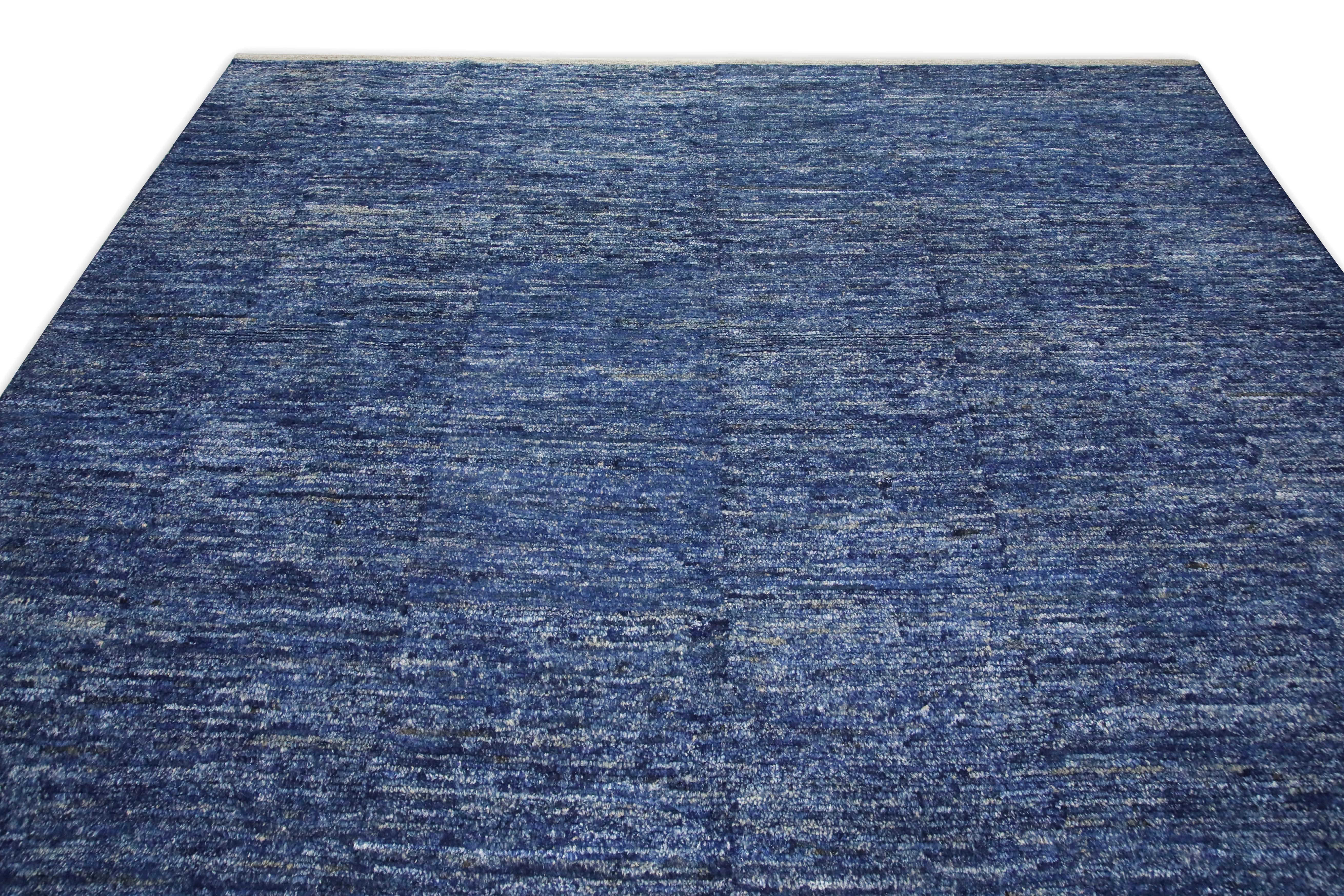 Vegetable Dyed 21st Century Modern Moroccan Style Wool Rug in Blue Design 9'5