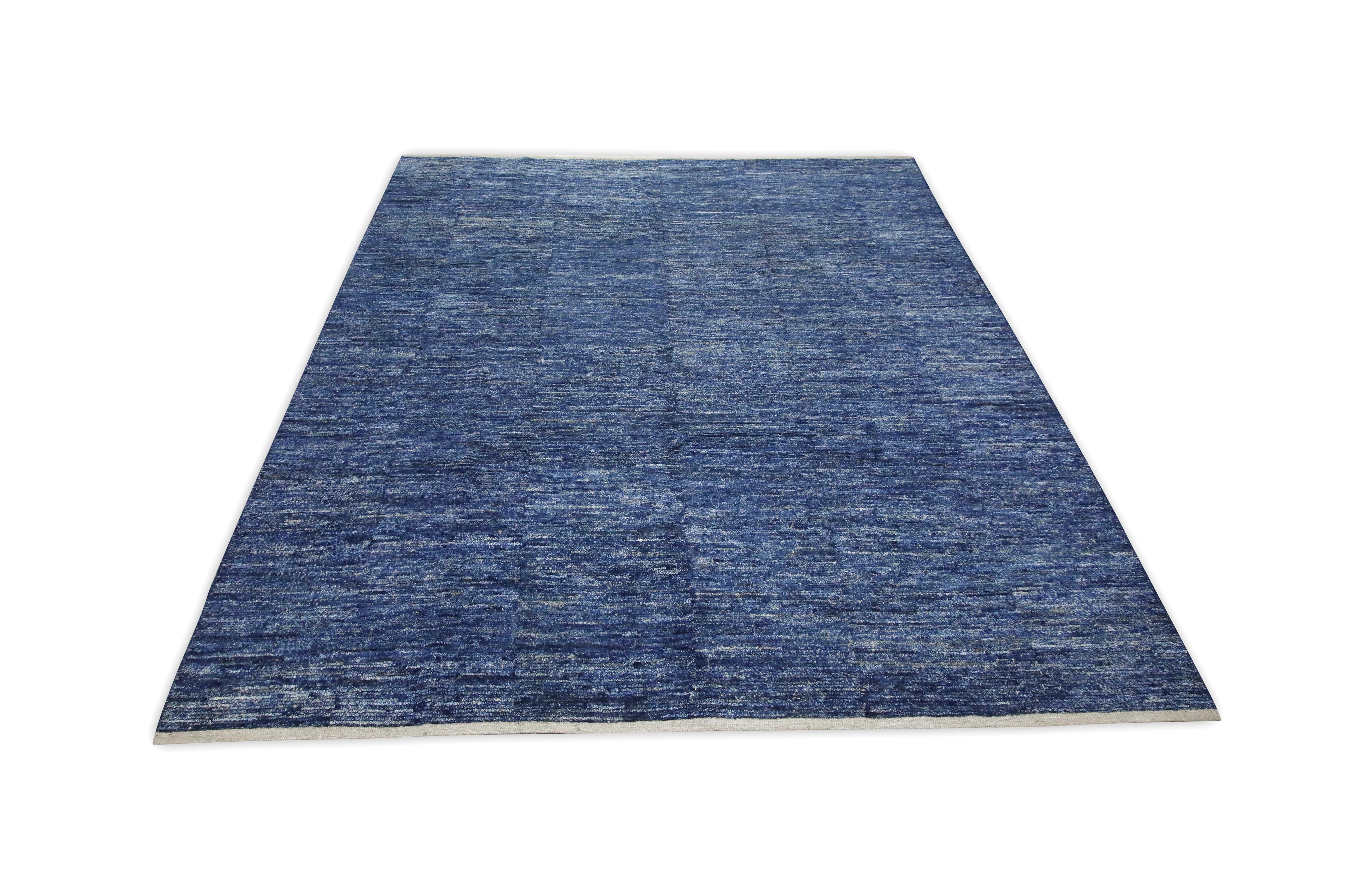 Contemporary 21st Century Modern Moroccan Style Wool Rug in Blue Design 9'5