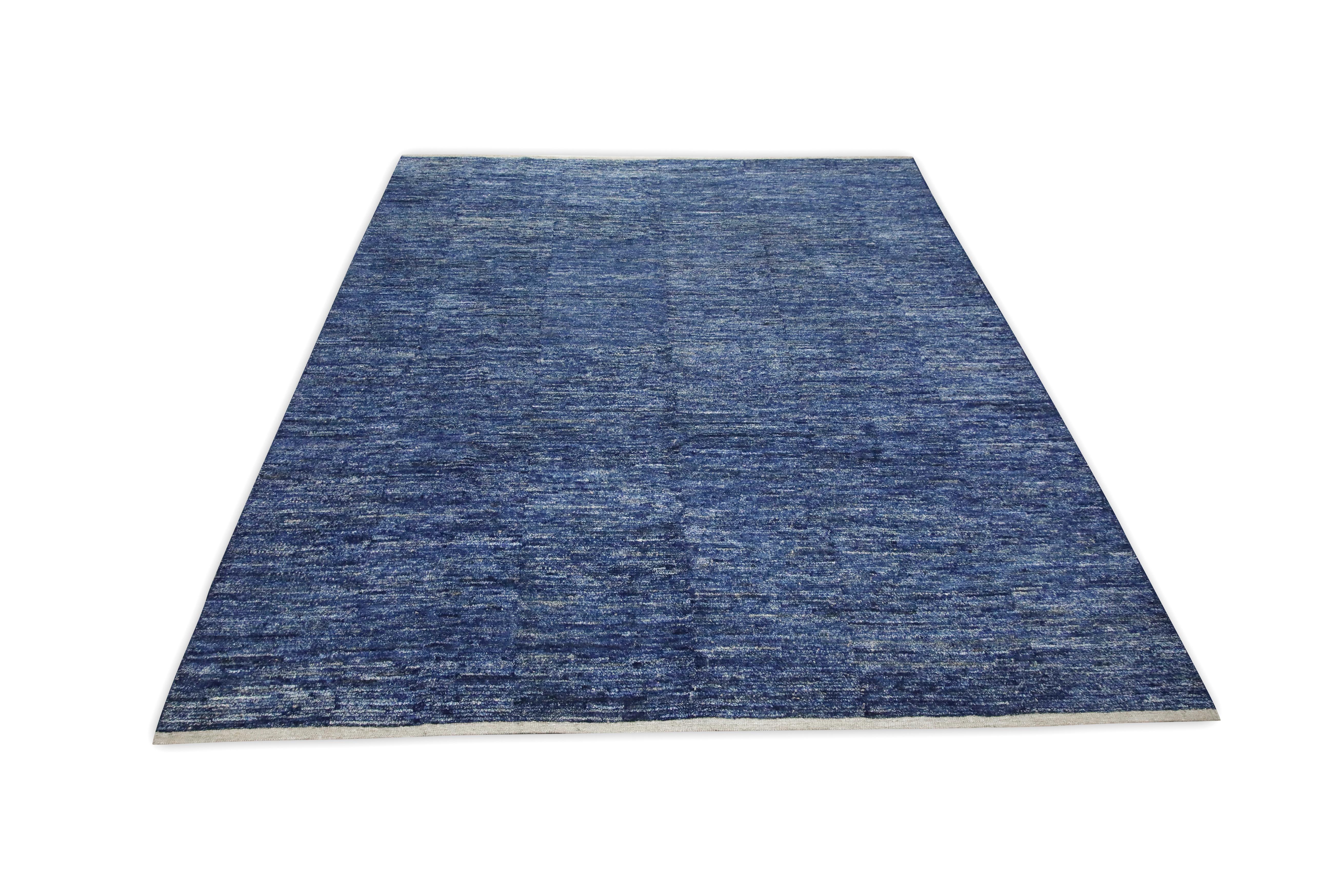 Alfombra de Lana Estilo Marroquí Moderno Siglo XXI en Diseño Azul 9'5