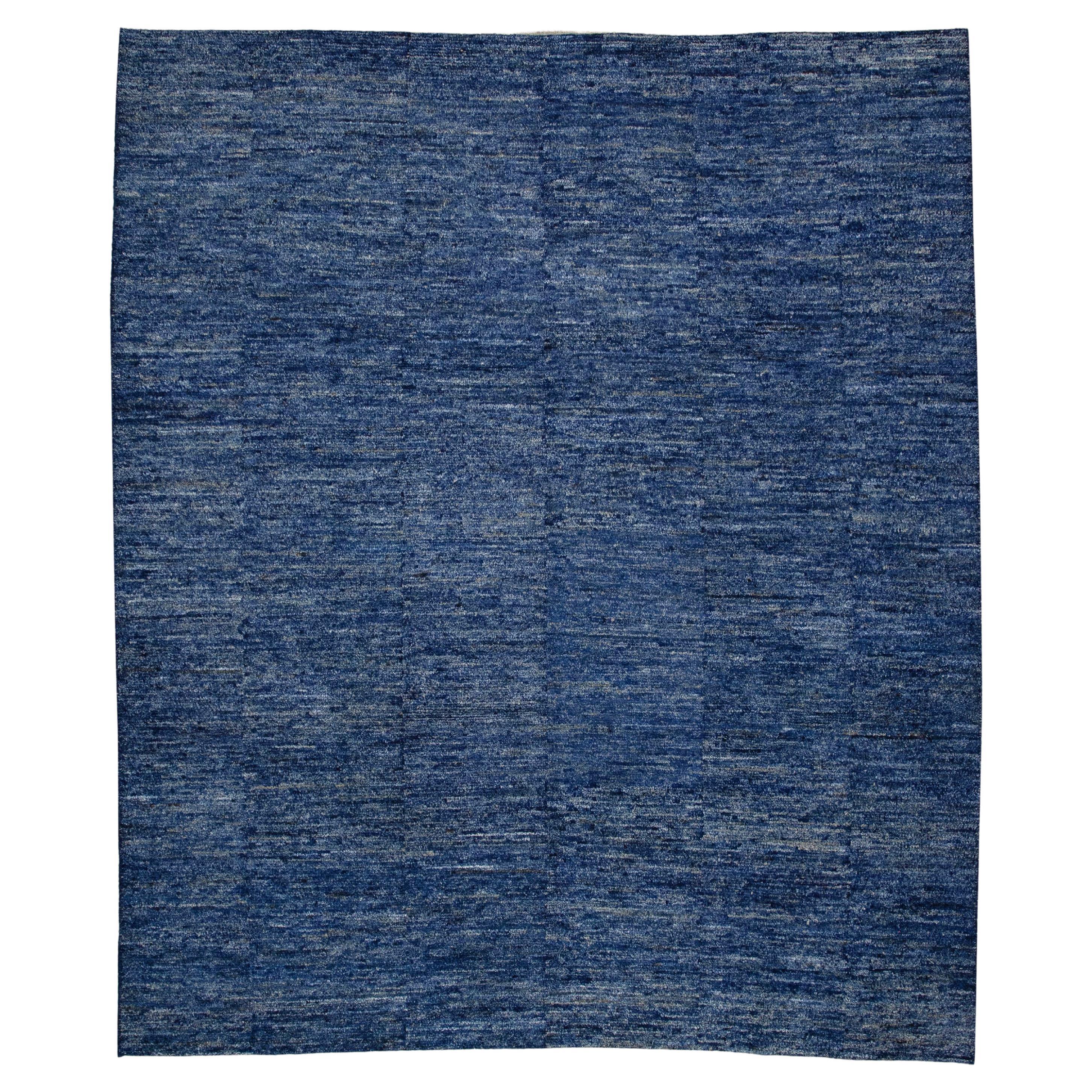21st Century Modern Moroccan Style Wool Rug in Blue Design 9'5" X 11'6" For Sale
