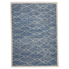 Tapis en laine de style marocain moderne du 21e siècle à motif bleu 9'5" X 12'3".