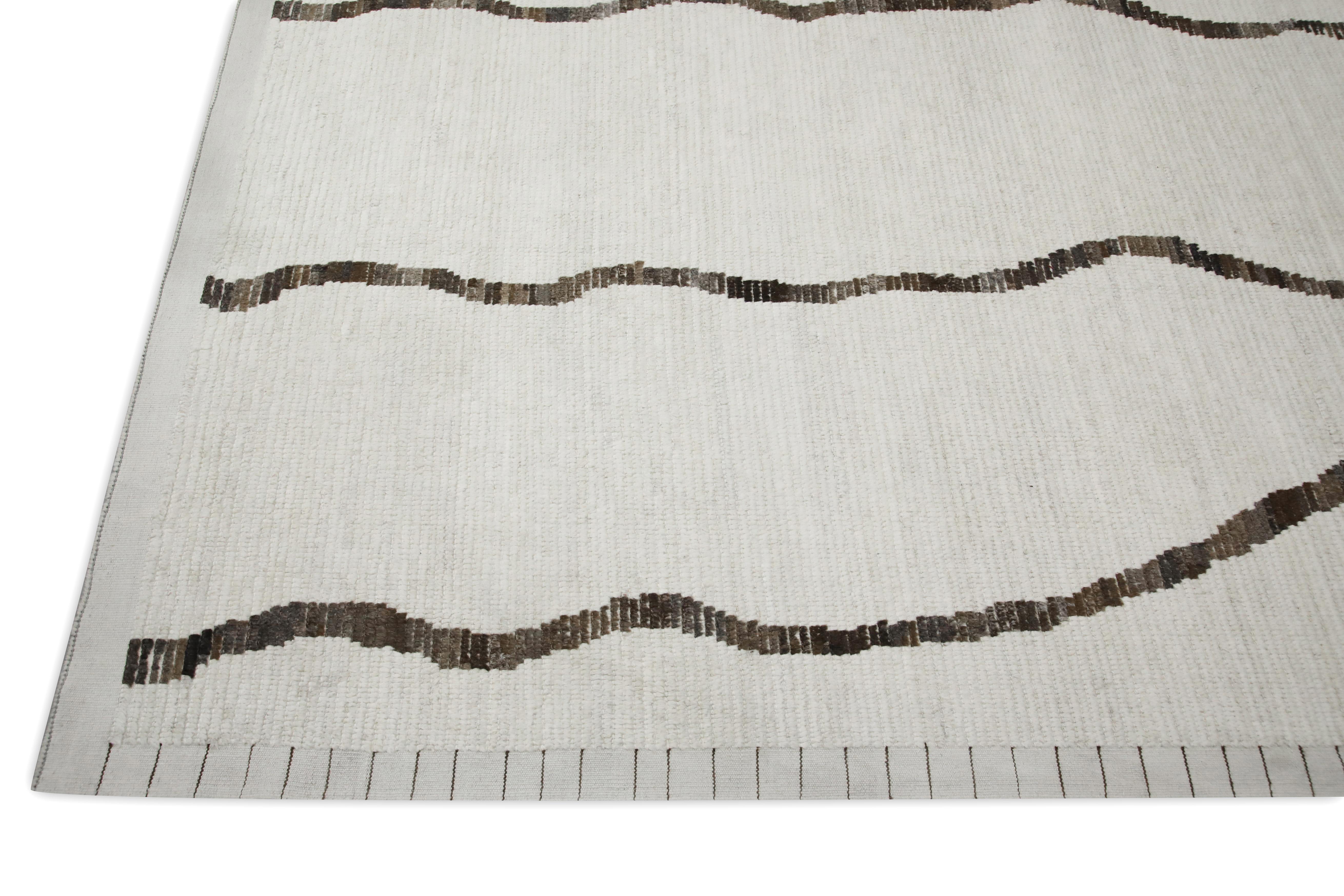 Turkish 21st Century Modern Moroccan Style Wool Rug in Brown & Beige 9'10