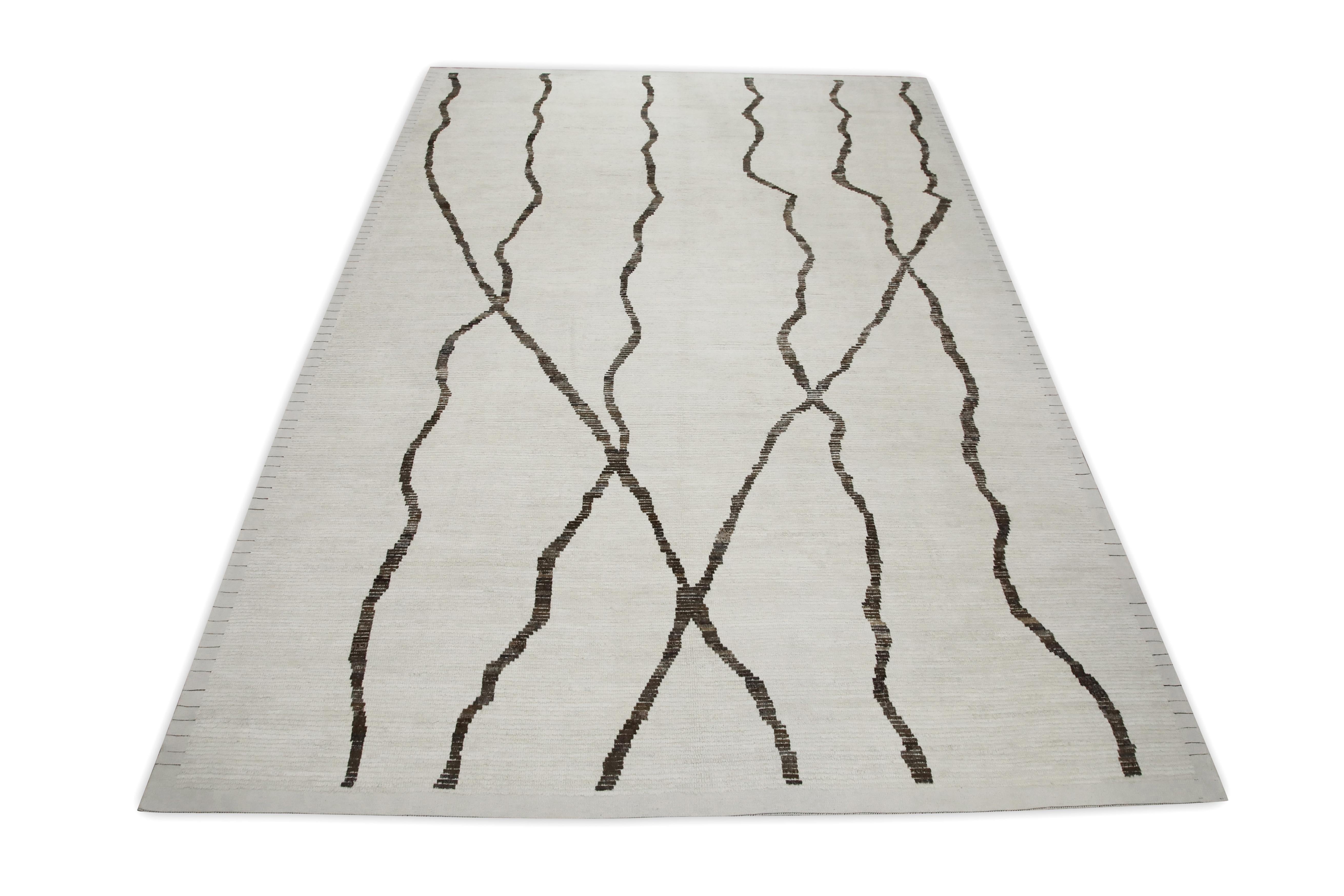 Contemporary 21st Century Modern Moroccan Style Wool Rug in Brown & Beige 9'10