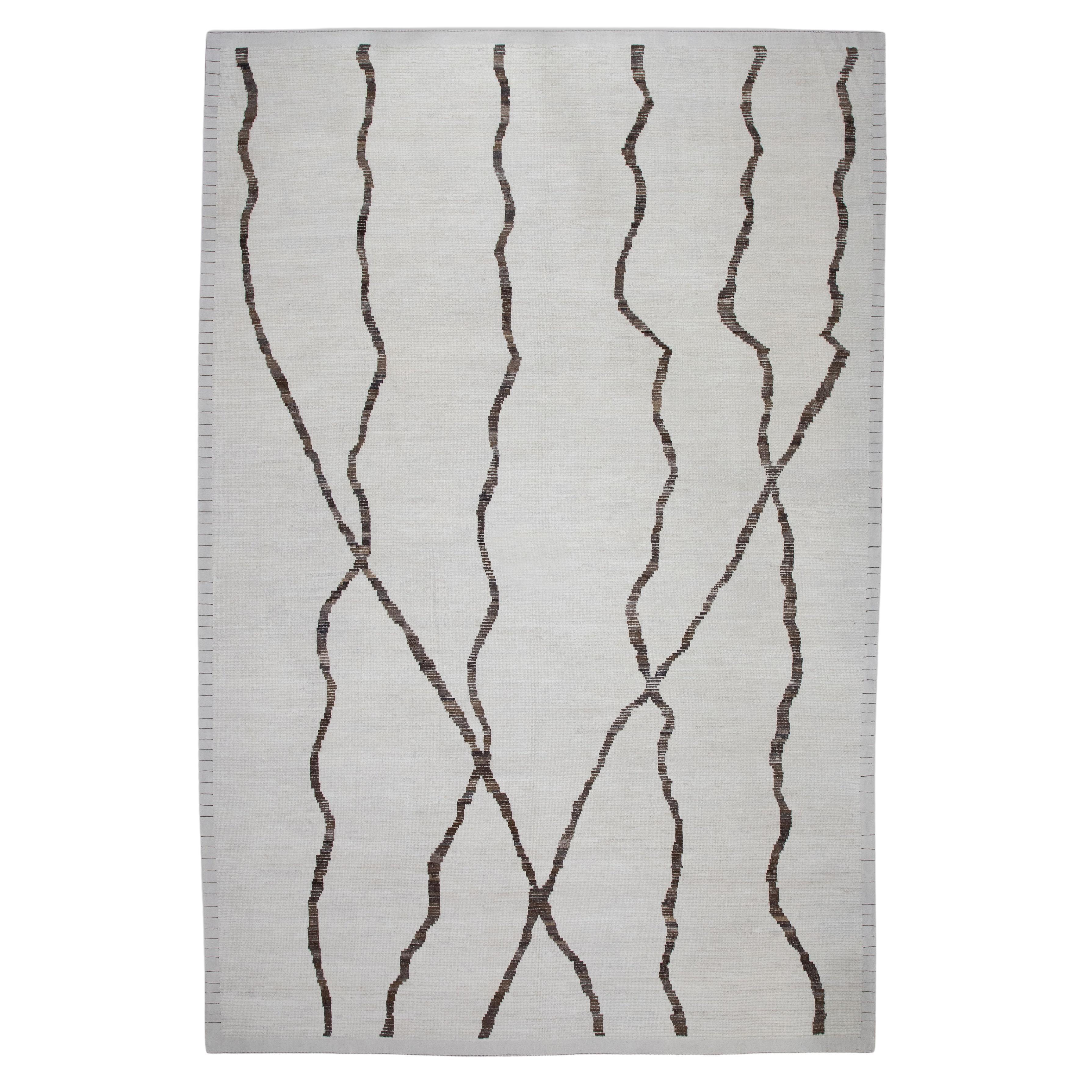 21st Century Modern Moroccan Style Wool Rug in Brown & Beige 9'10" X 14'1" For Sale