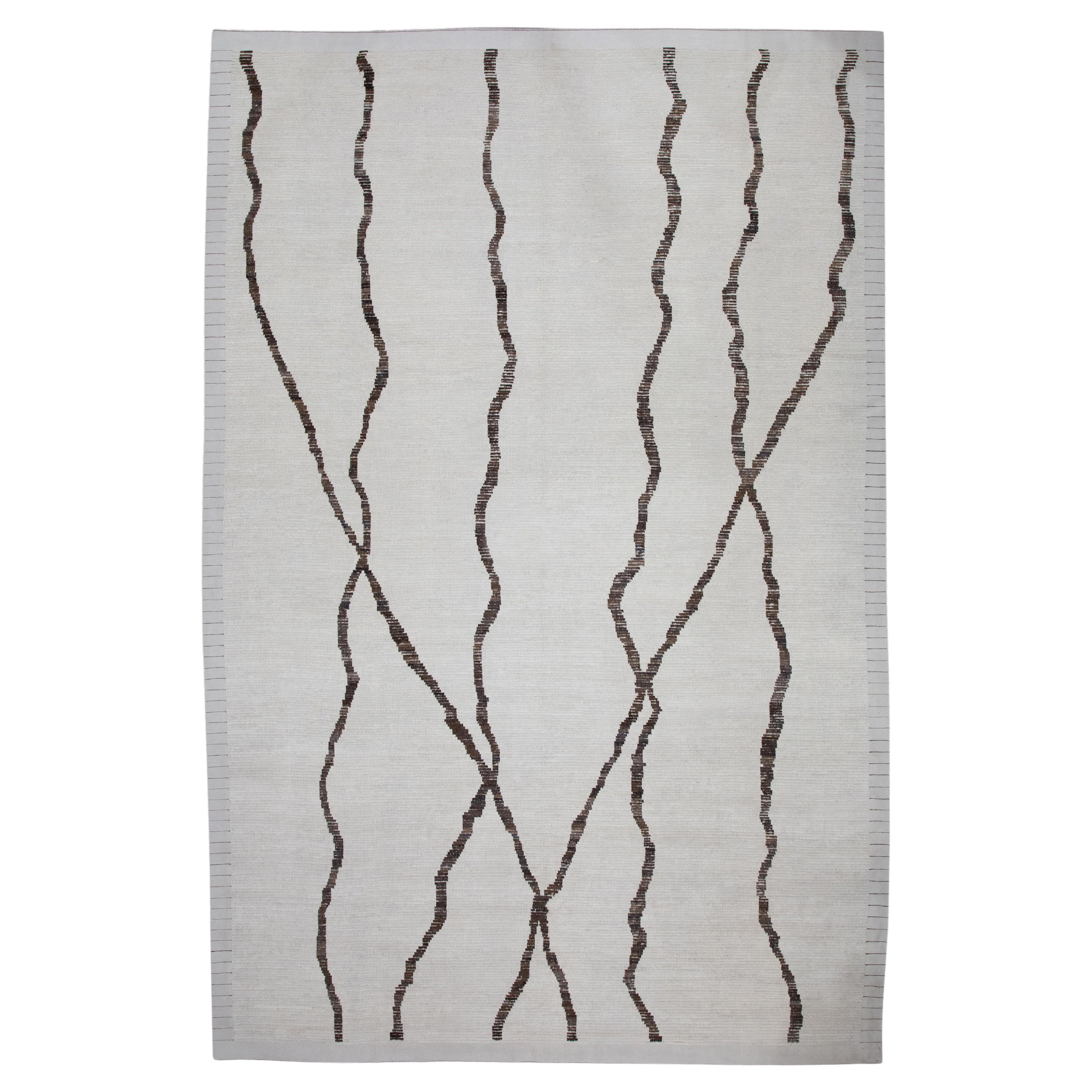 21st Century Modern Moroccan Style Wool Rug in Brown & Beige 9'10" X 14'4" For Sale