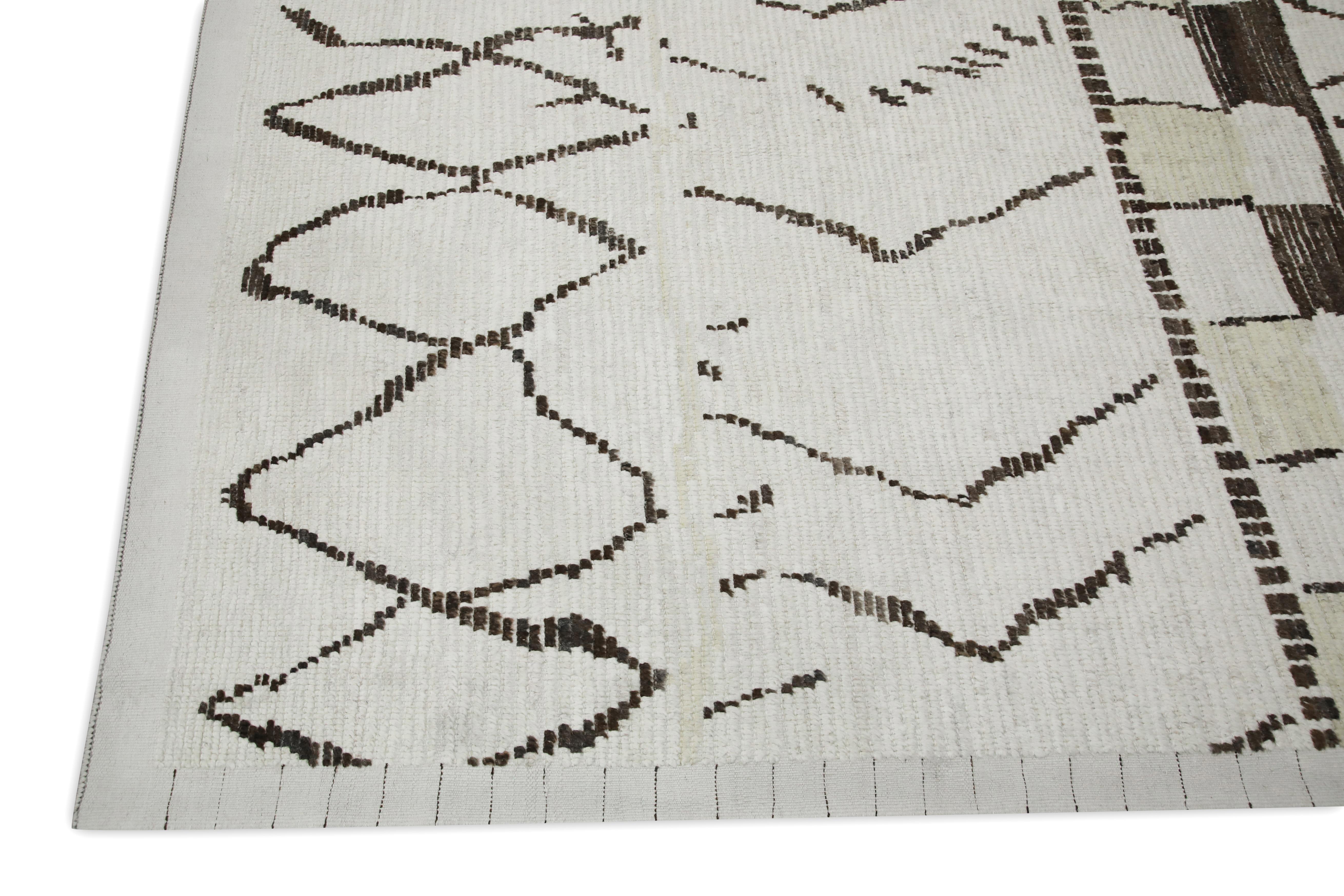 21st Century Modern Moroccan Style Wool Rug in Brown & Beige 9'3