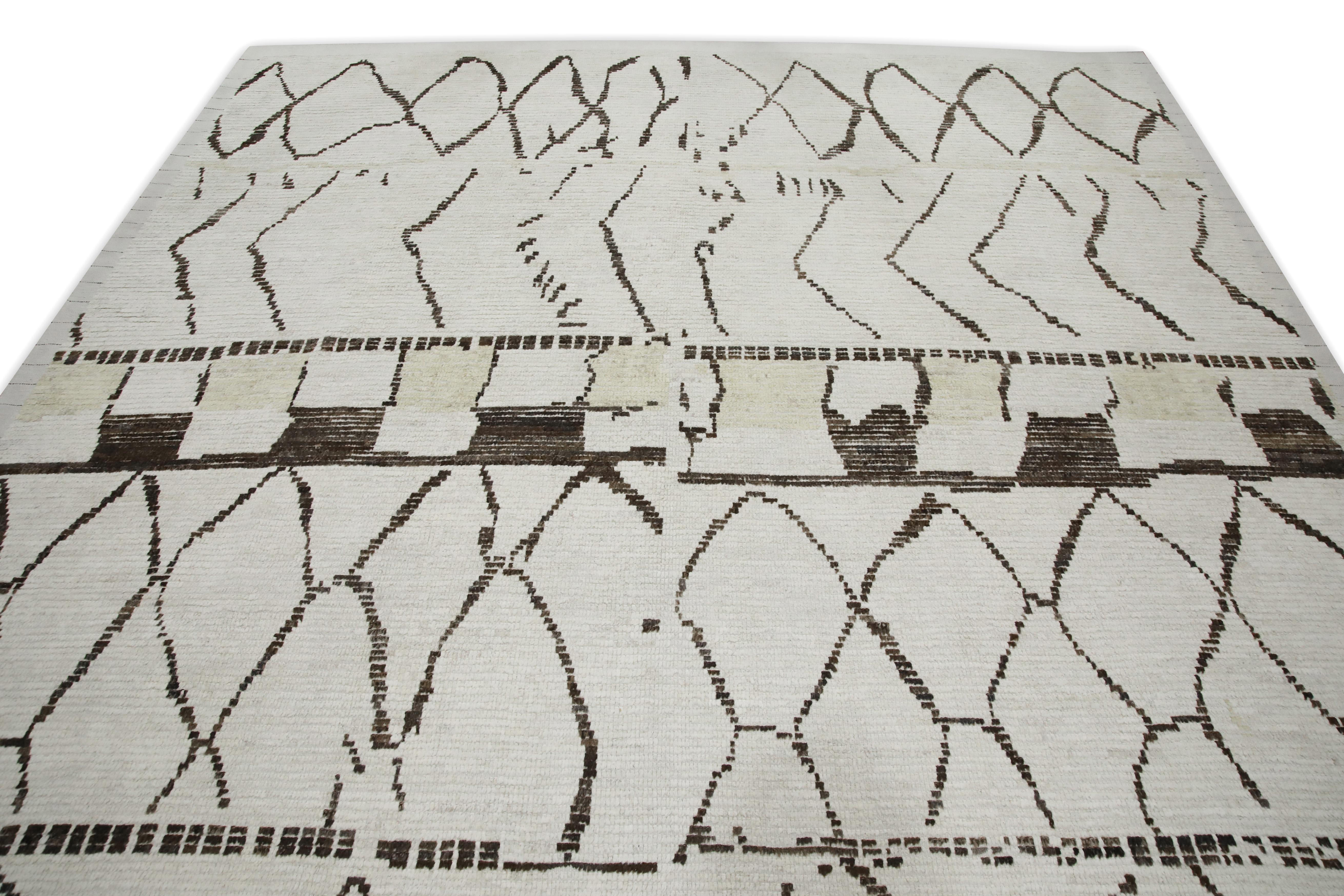 21st Century Modern Moroccan Style Wool Rug in Brown & Beige 9'3