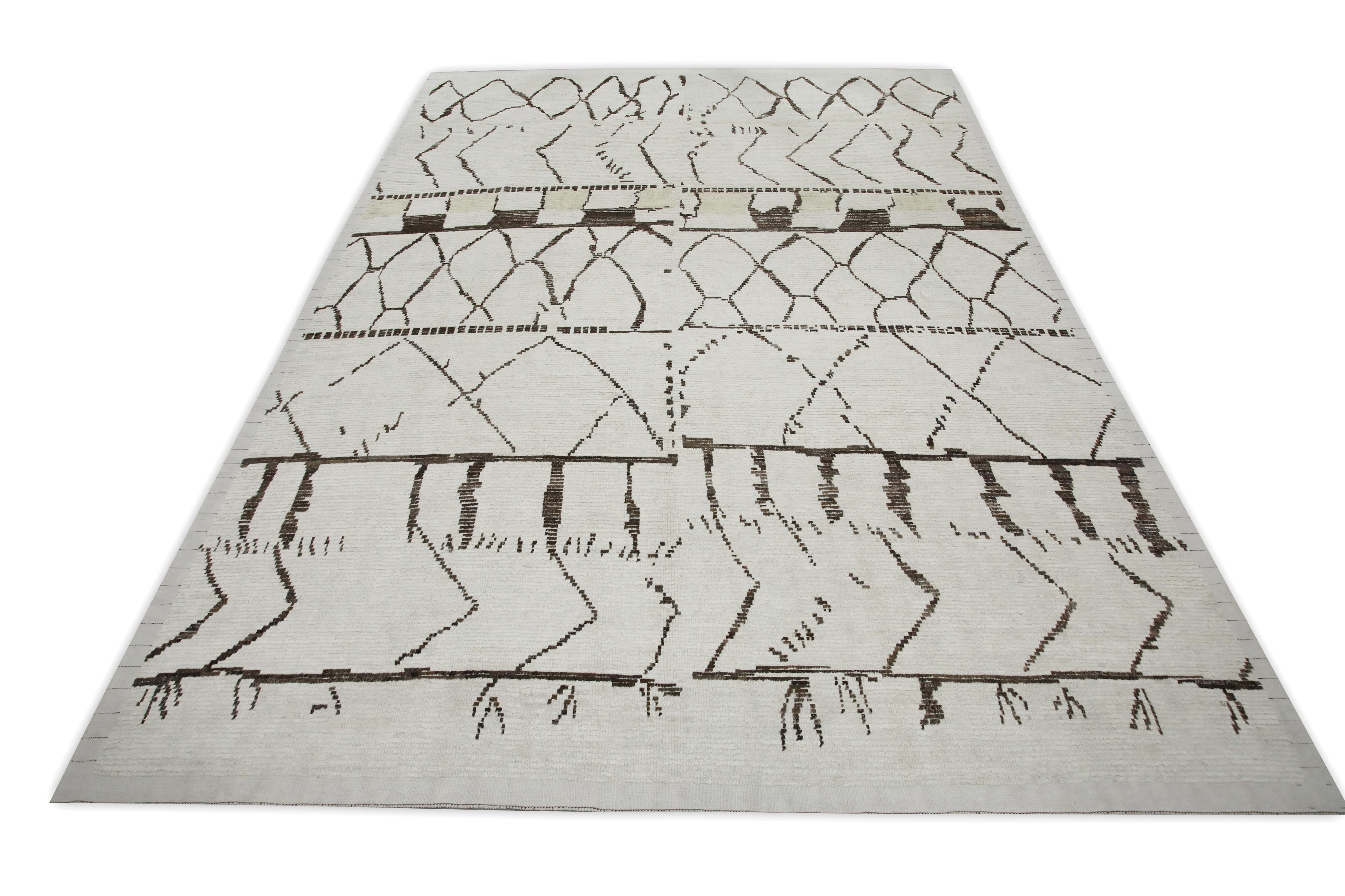21st Century Modern Moroccan Style Wool Rug in Brown & Beige 9'3