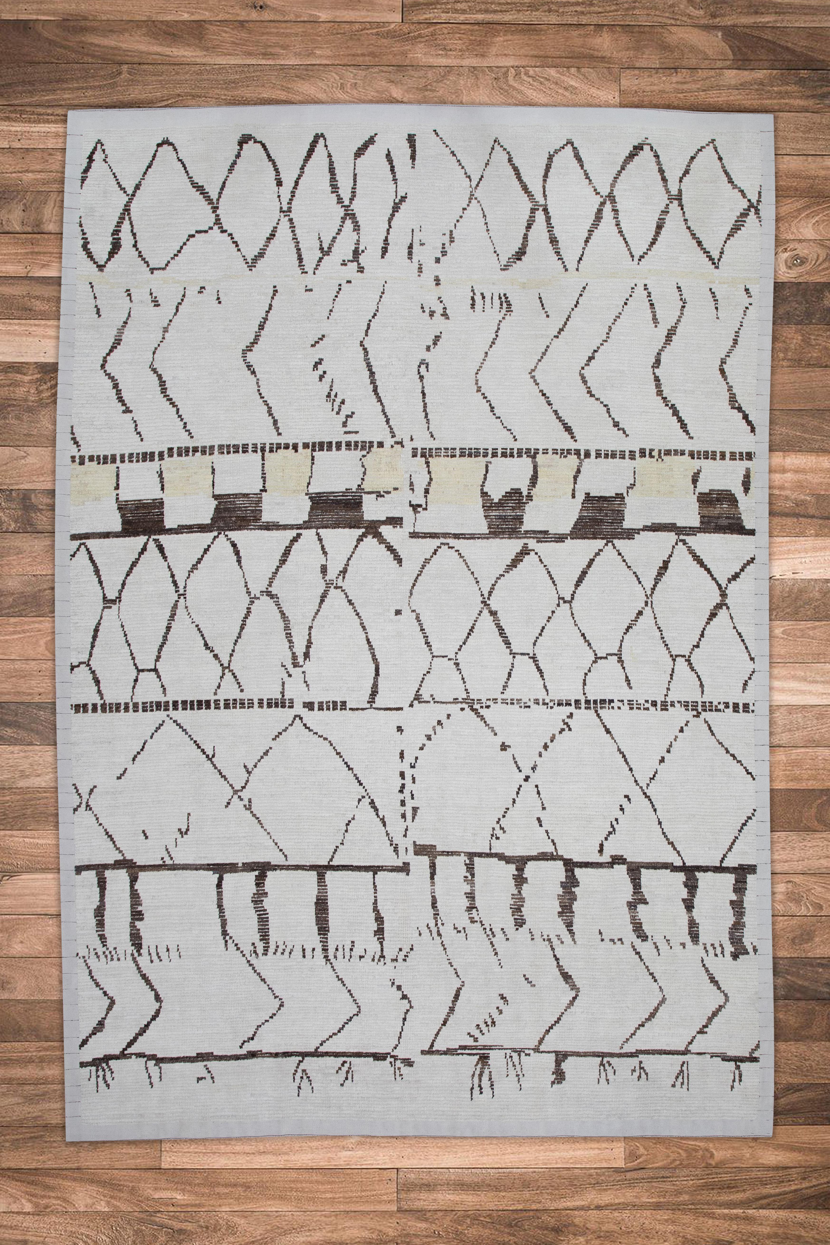 21st Century Modern Moroccan Style Wool Rug in Brown & Beige 9'3