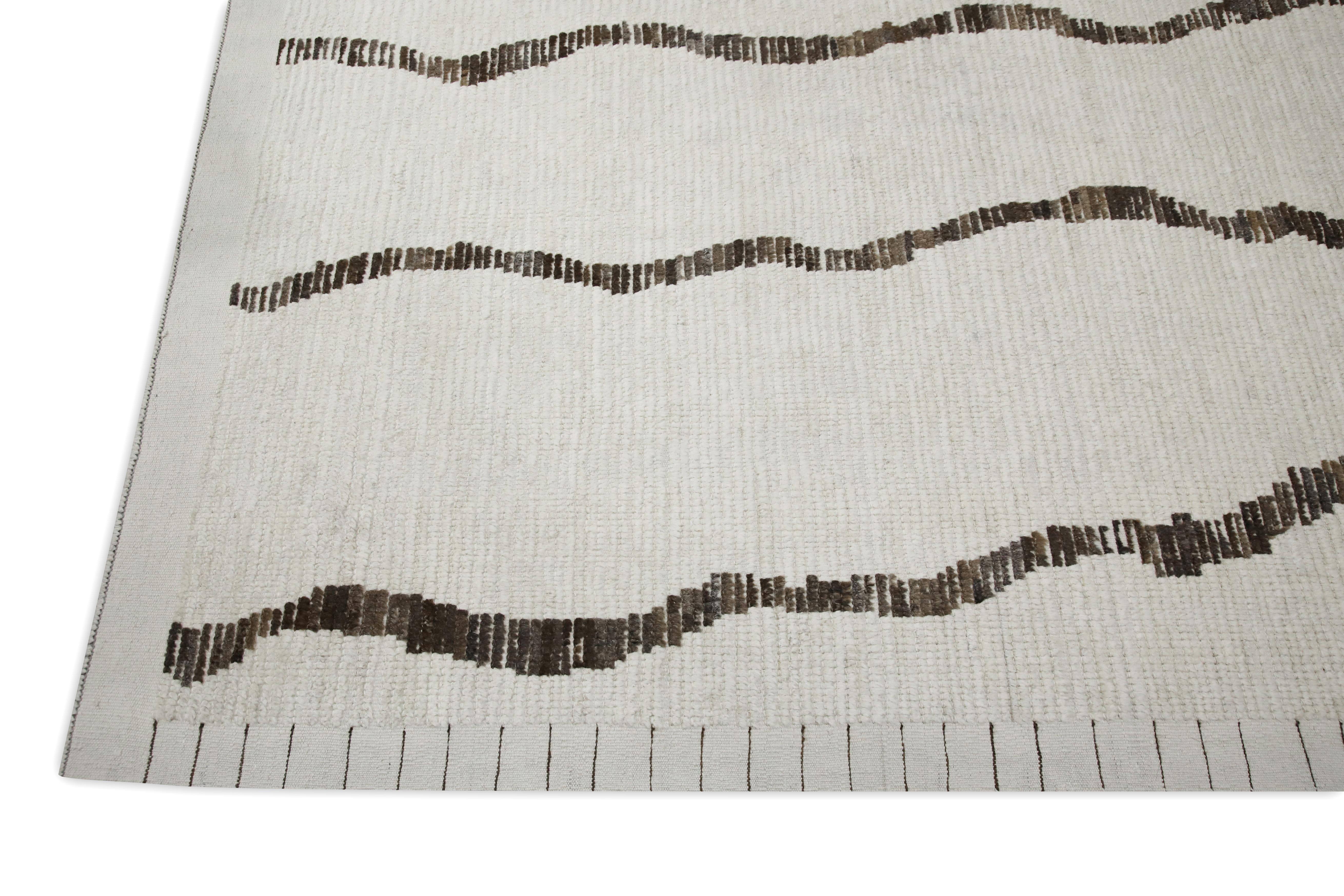 Turkish 21st Century Modern Moroccan Style Wool Rug in Brown & Beige 9'6