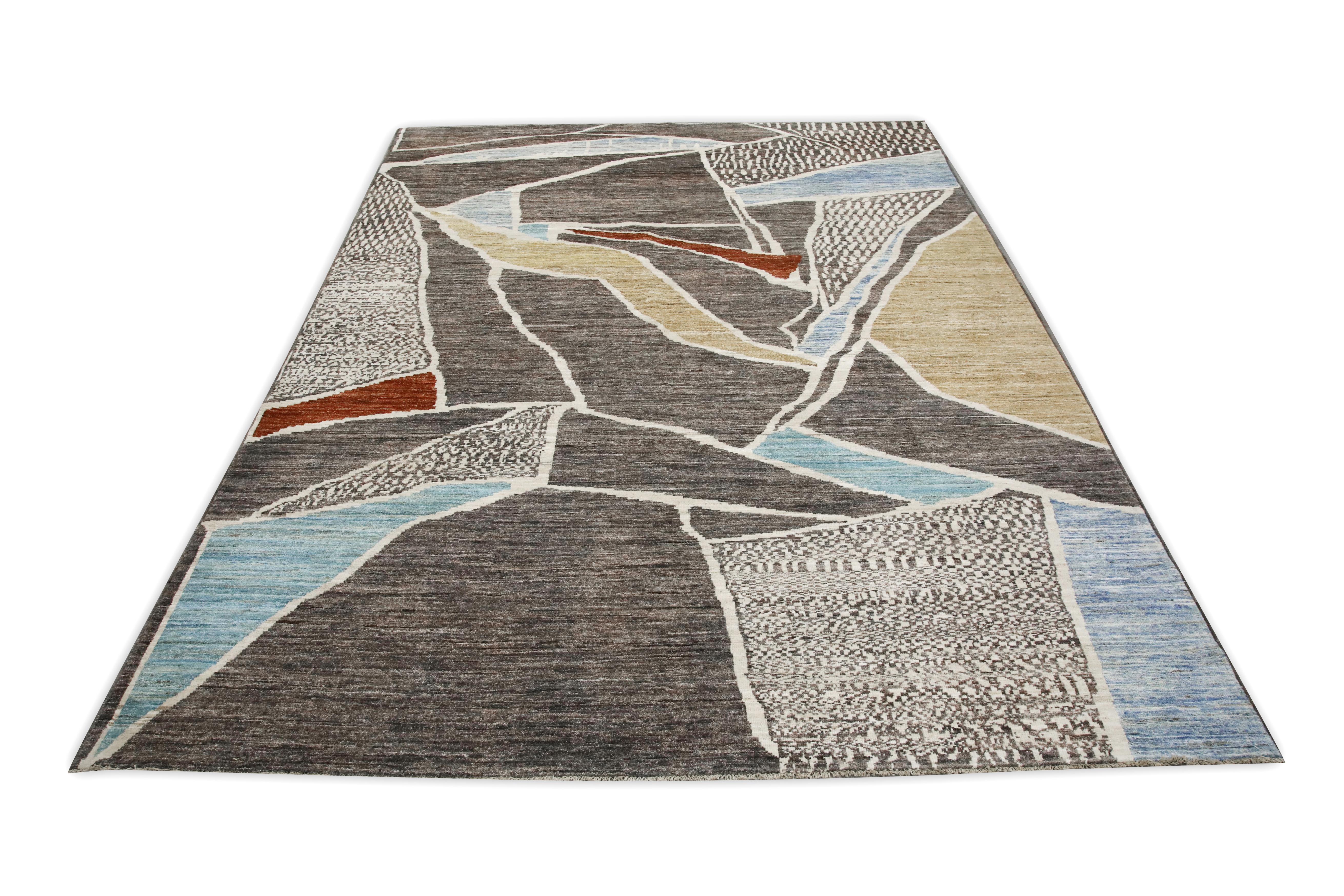 Contemporary 21st Century Modern Moroccan Style Wool Rug in Brown Design 8'11