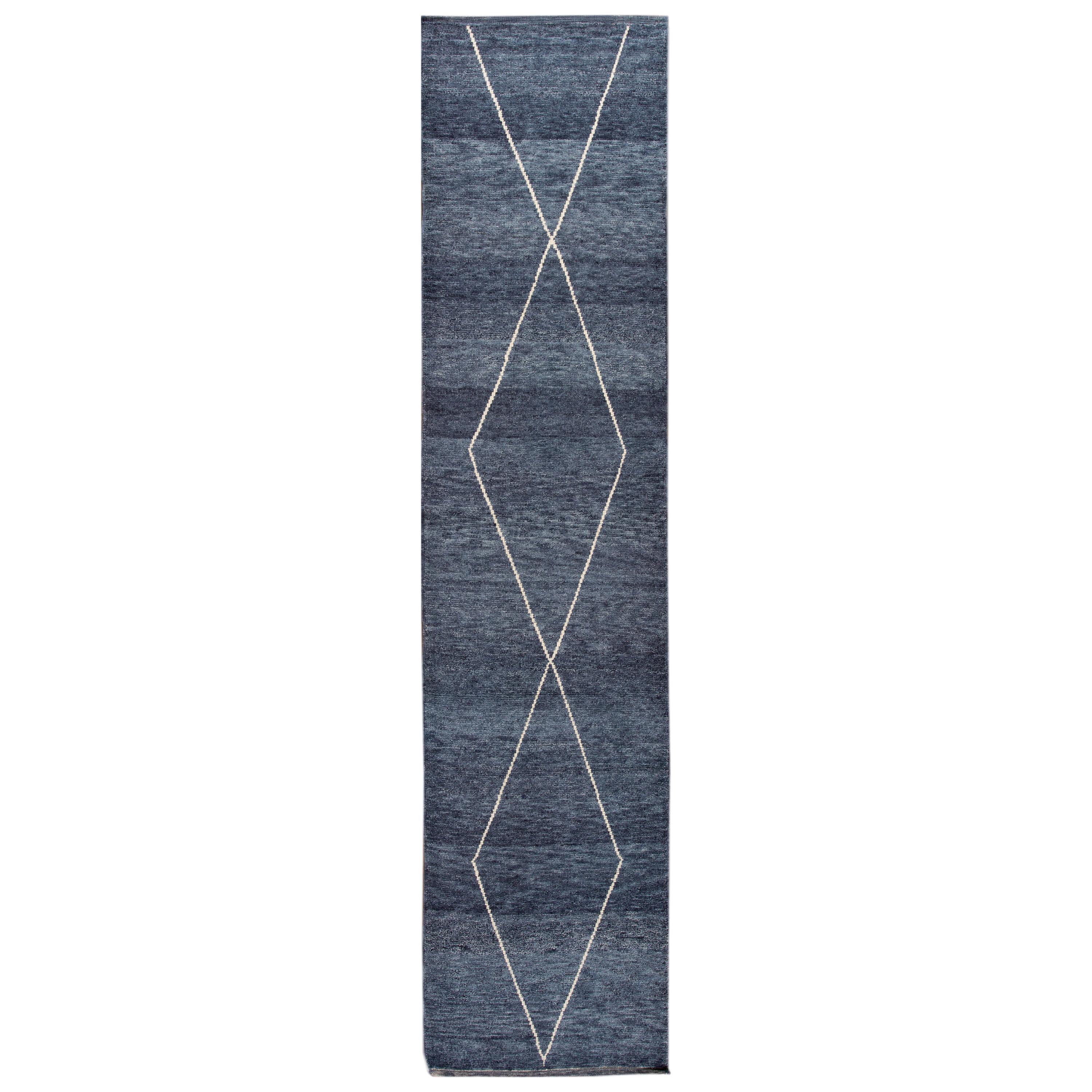 21st Century Modern Moroccan Style Wool Runner For Sale